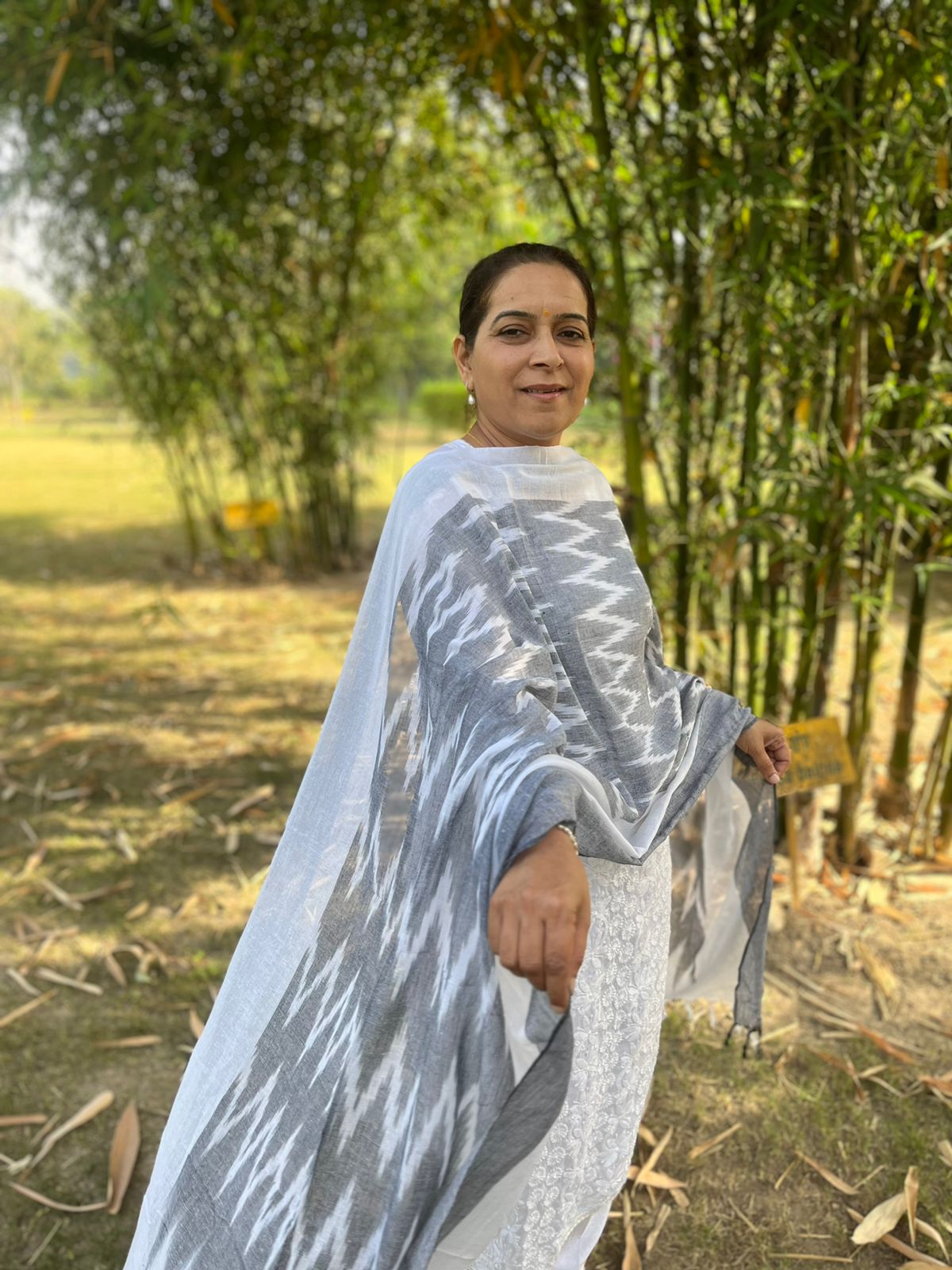 Grey Ikat Dupatta