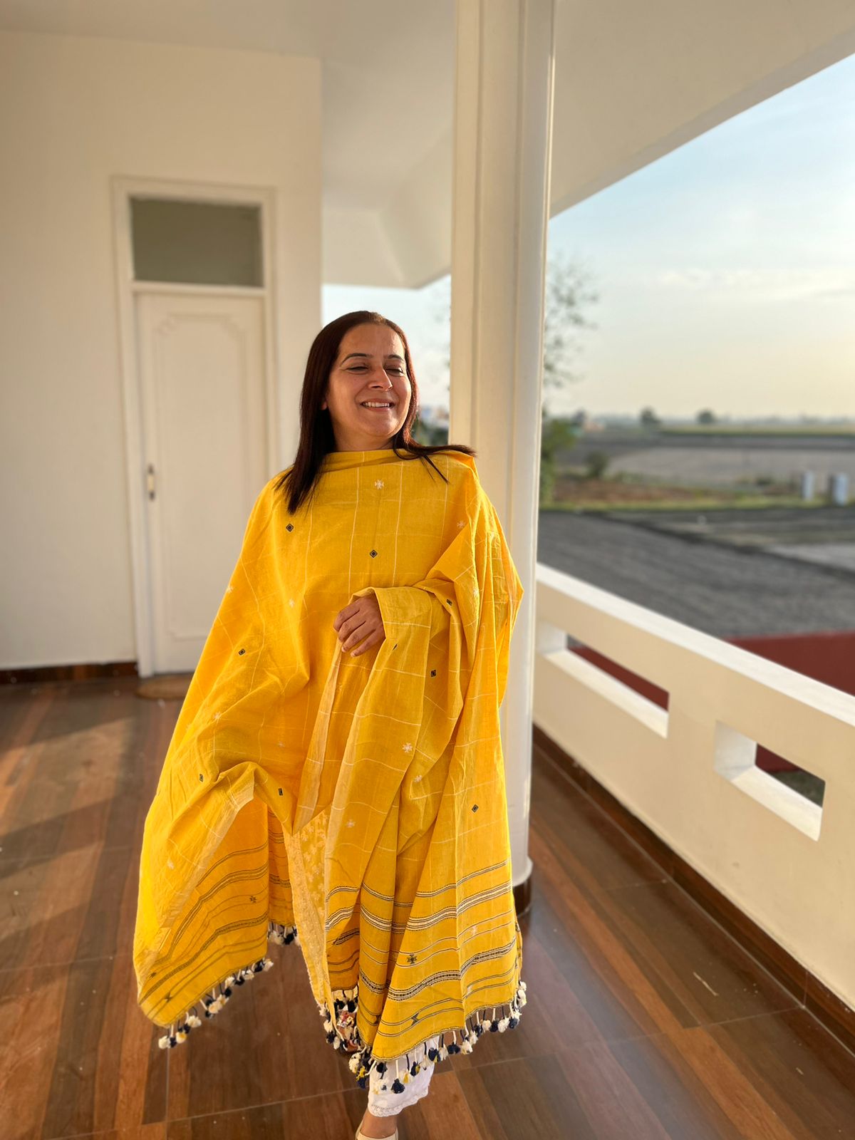 Yellow Cotton Bhujodi Dupatta