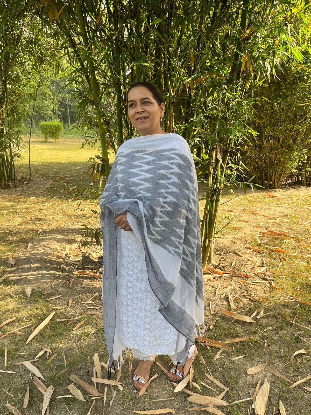 Grey Ikat Dupatta