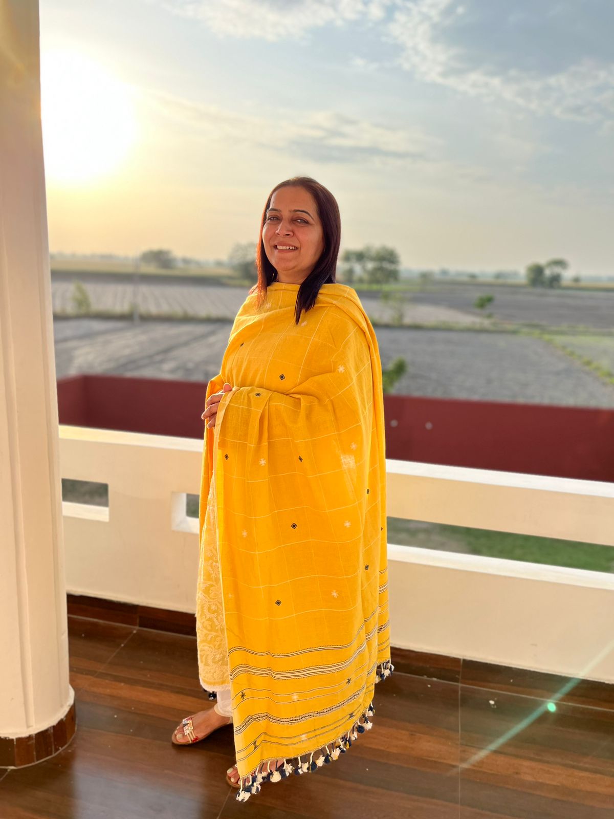 Yellow Cotton Bhujodi Dupatta