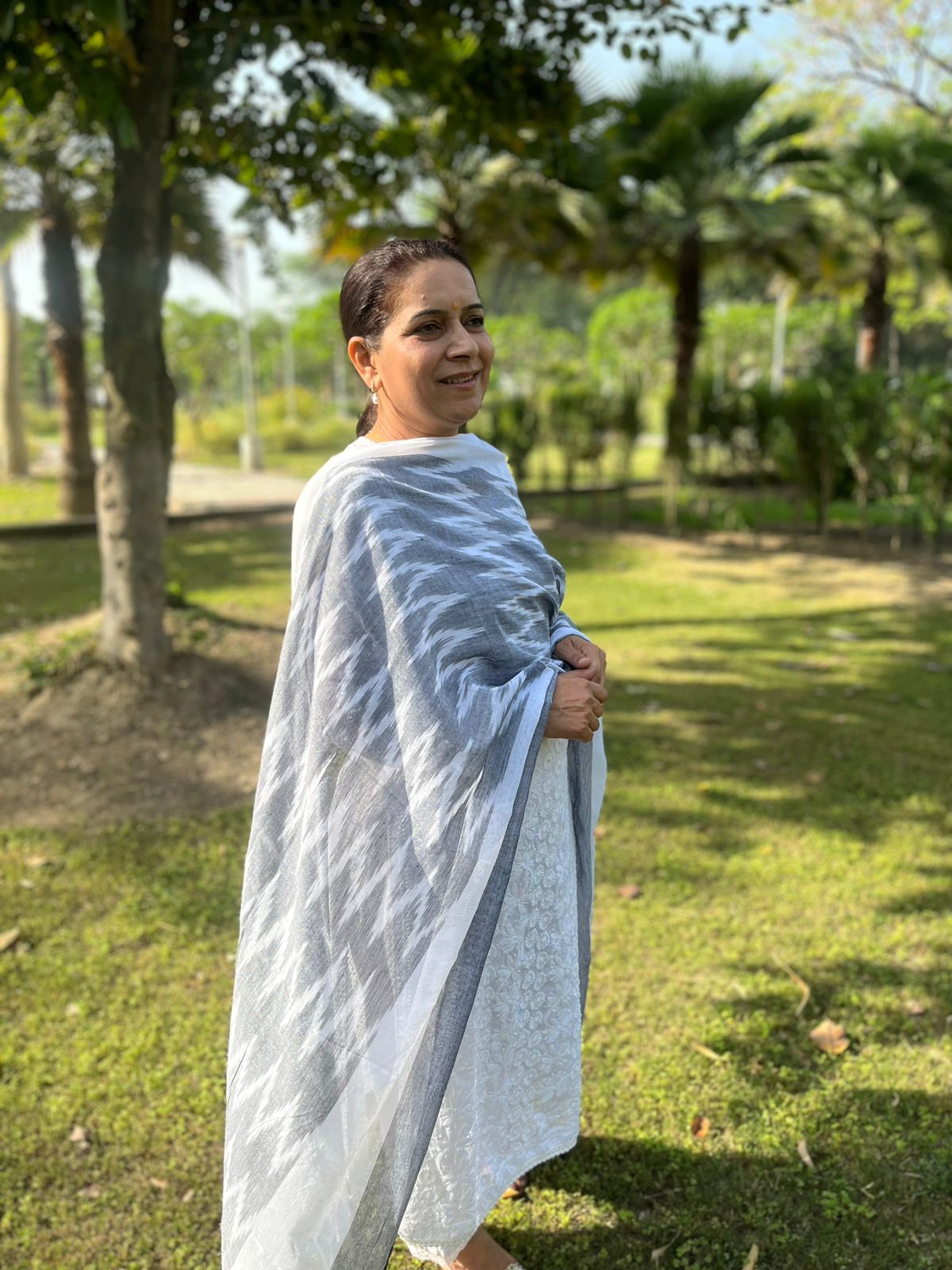 Grey Ikat Dupatta