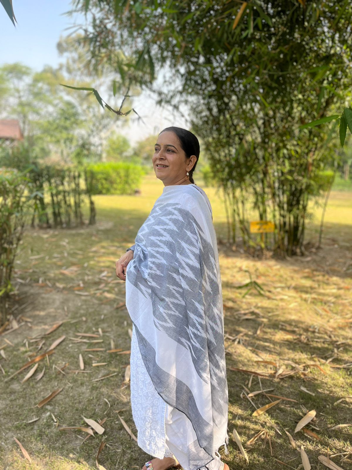 Grey Ikat Dupatta