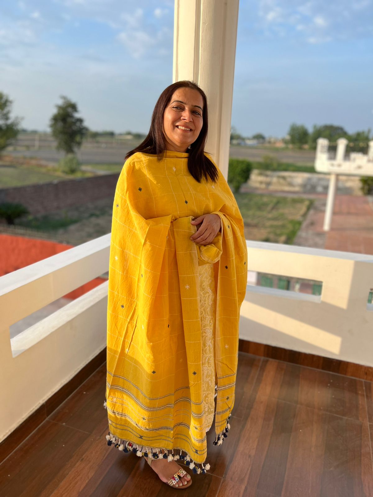 Yellow Cotton Bhujodi Dupatta