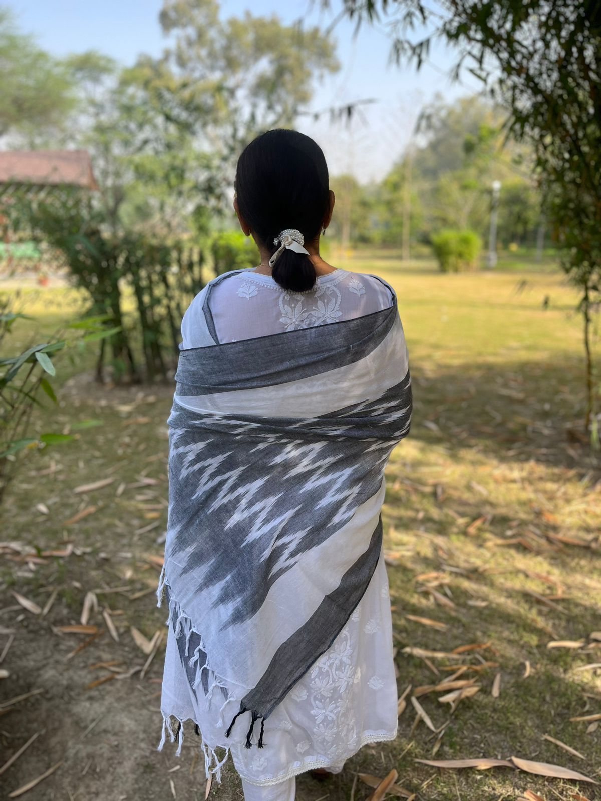 Grey Ikat Dupatta