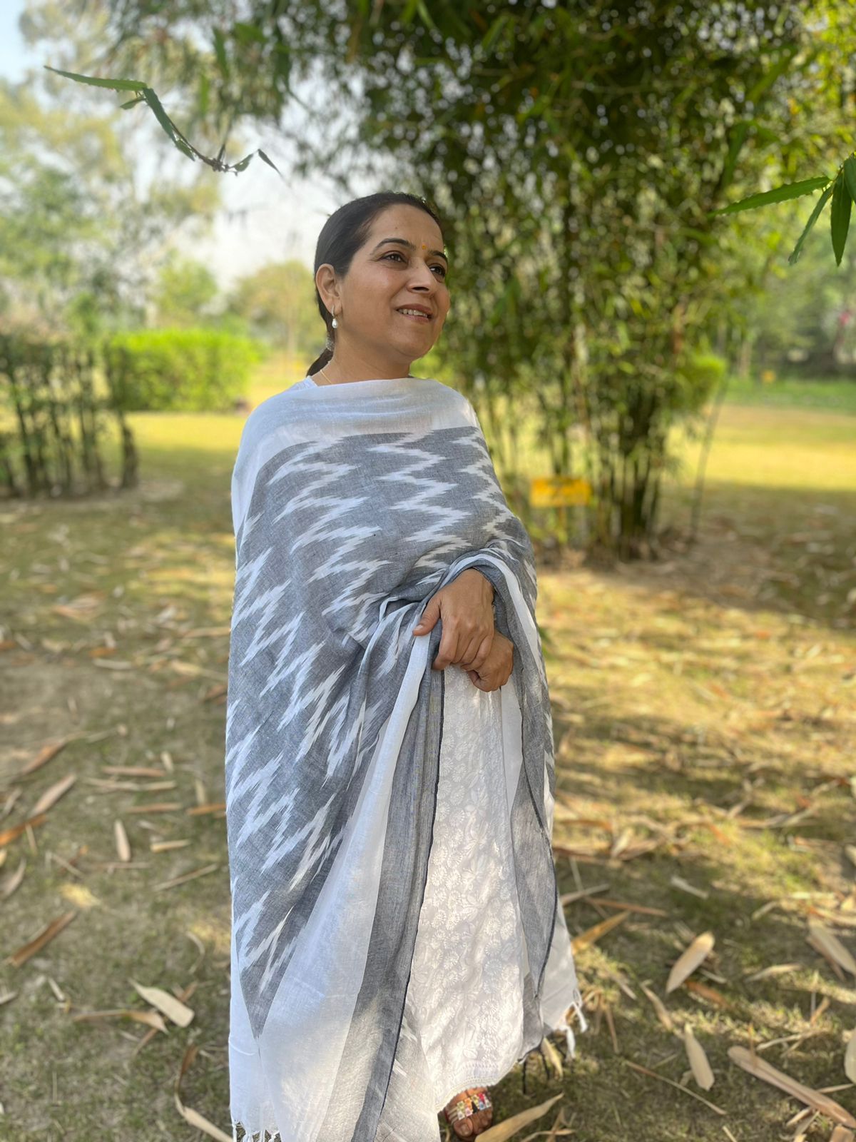 Grey Ikat Dupatta