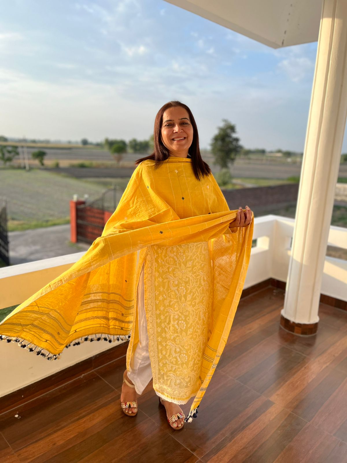 Yellow Cotton Bhujodi Dupatta