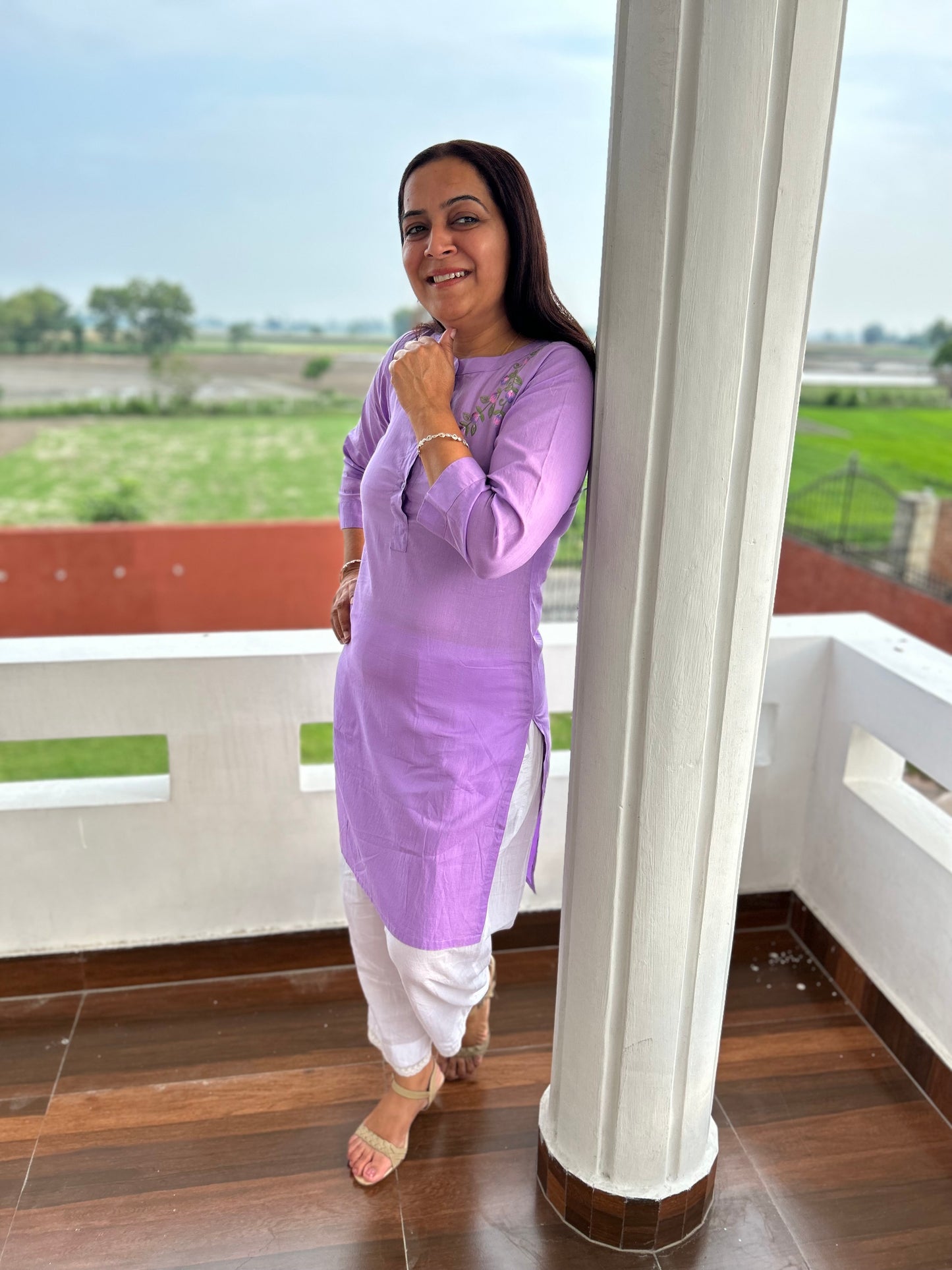 Purple Machine Embroidered Kurti