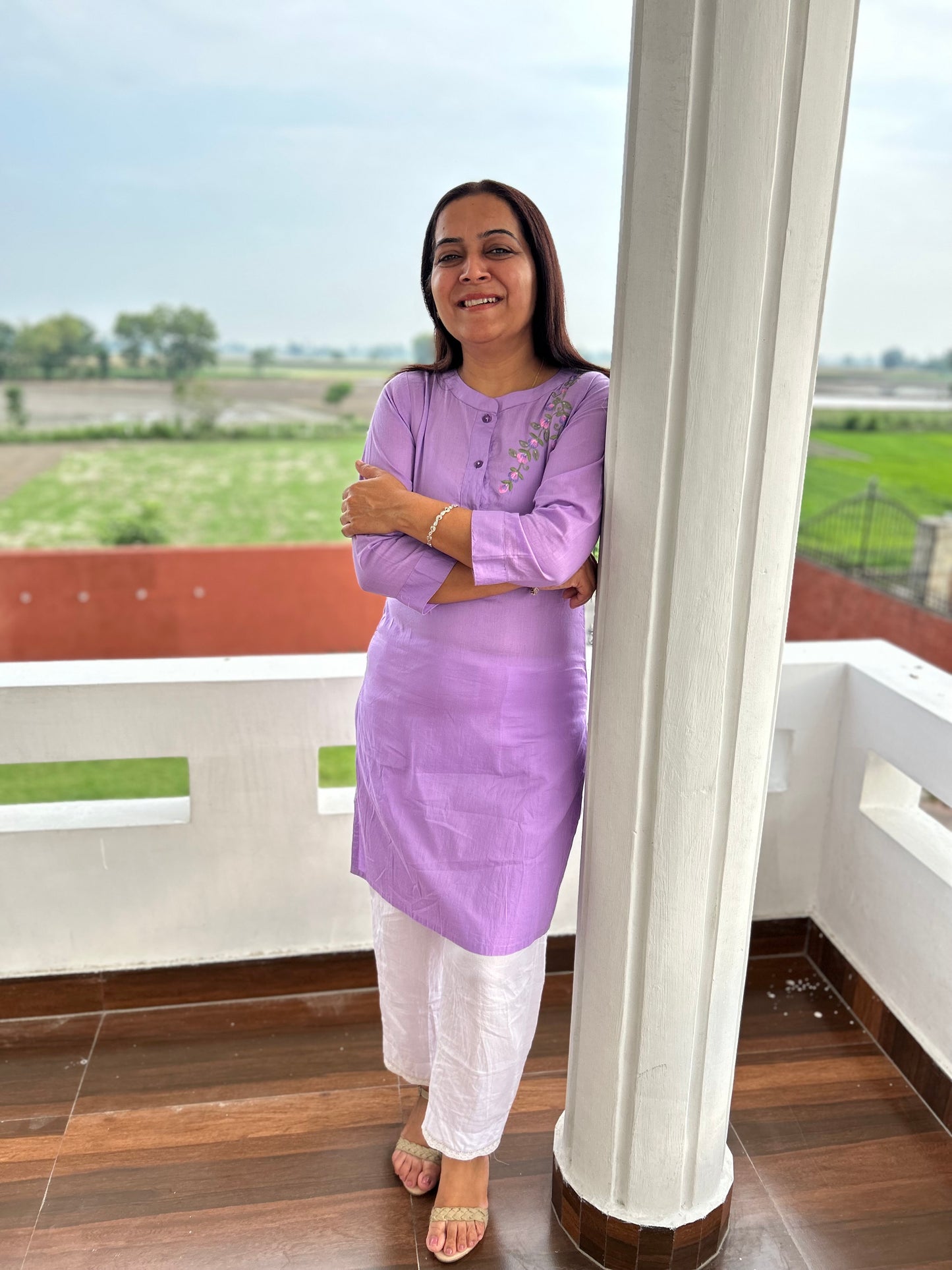 Purple Machine Embroidered Kurti