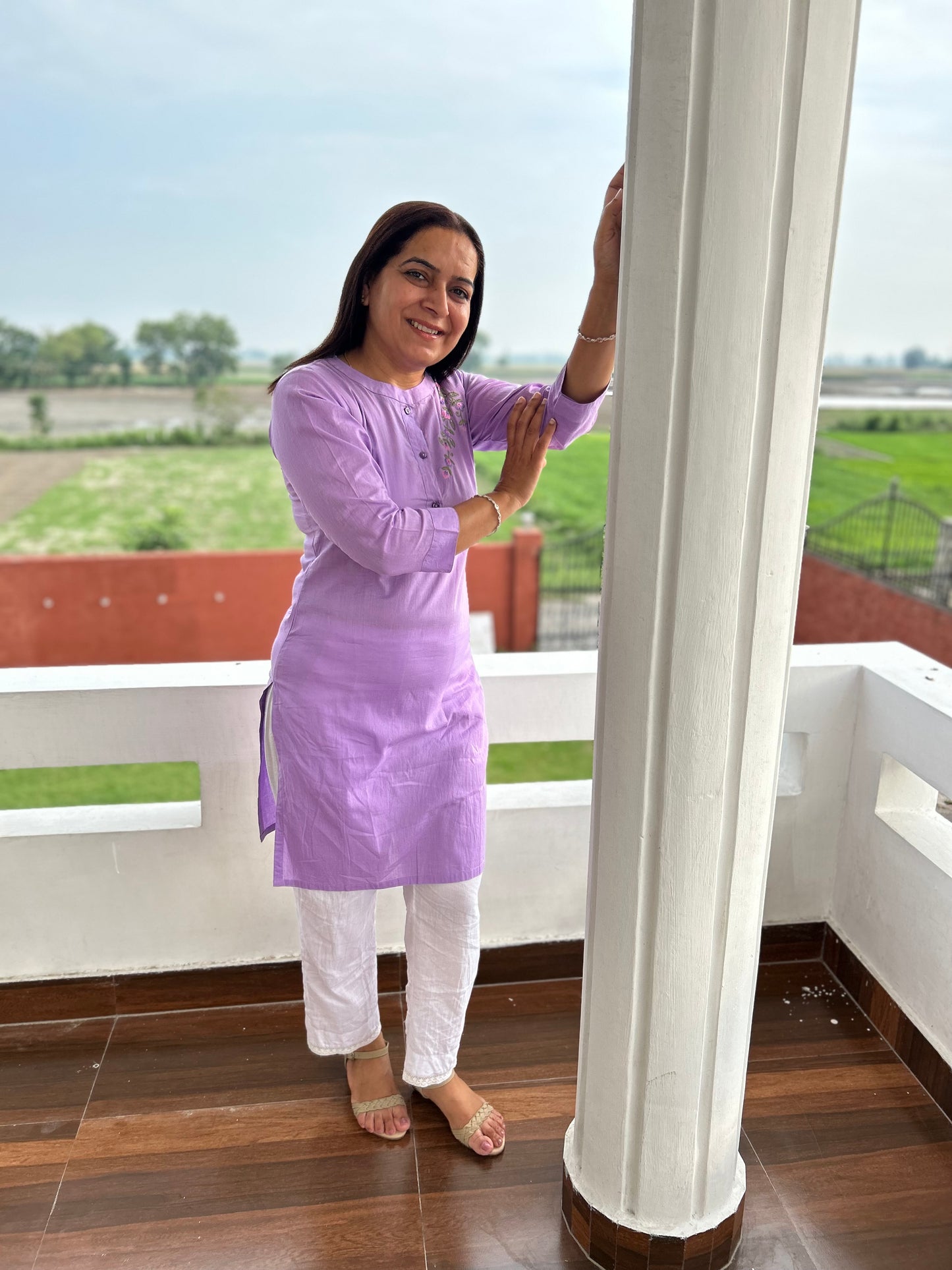Purple Machine Embroidered Kurti