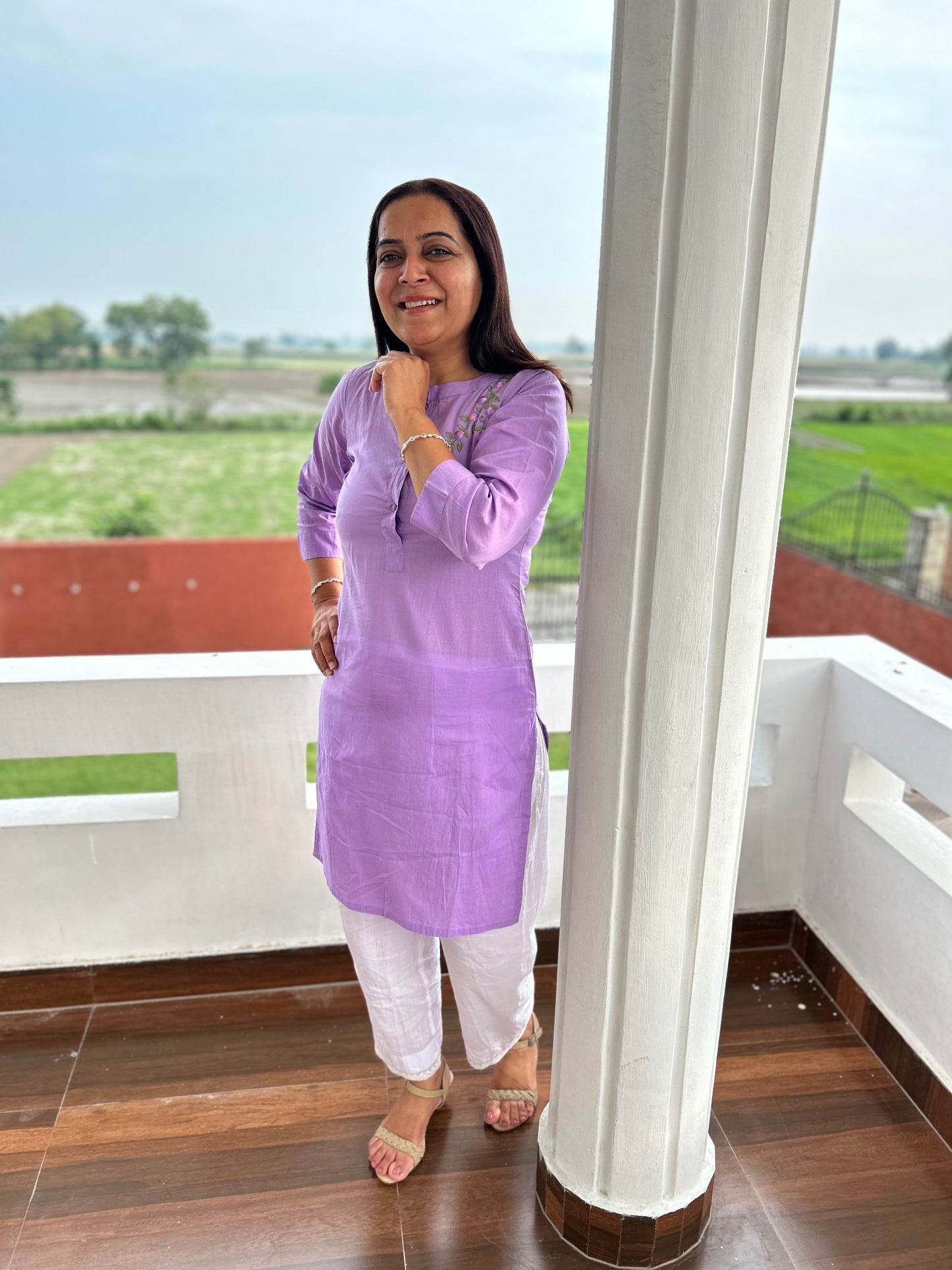 Purple Machine Embroidered Kurti