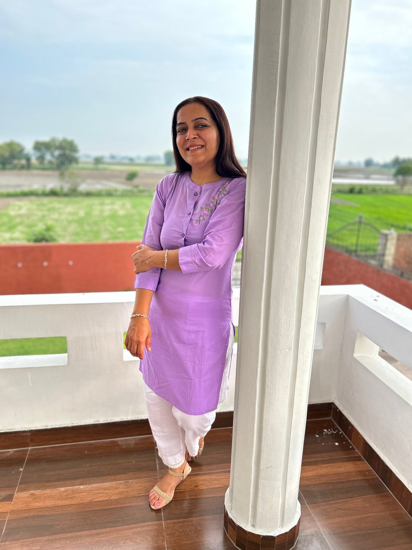 Purple Machine Embroidered Kurti
