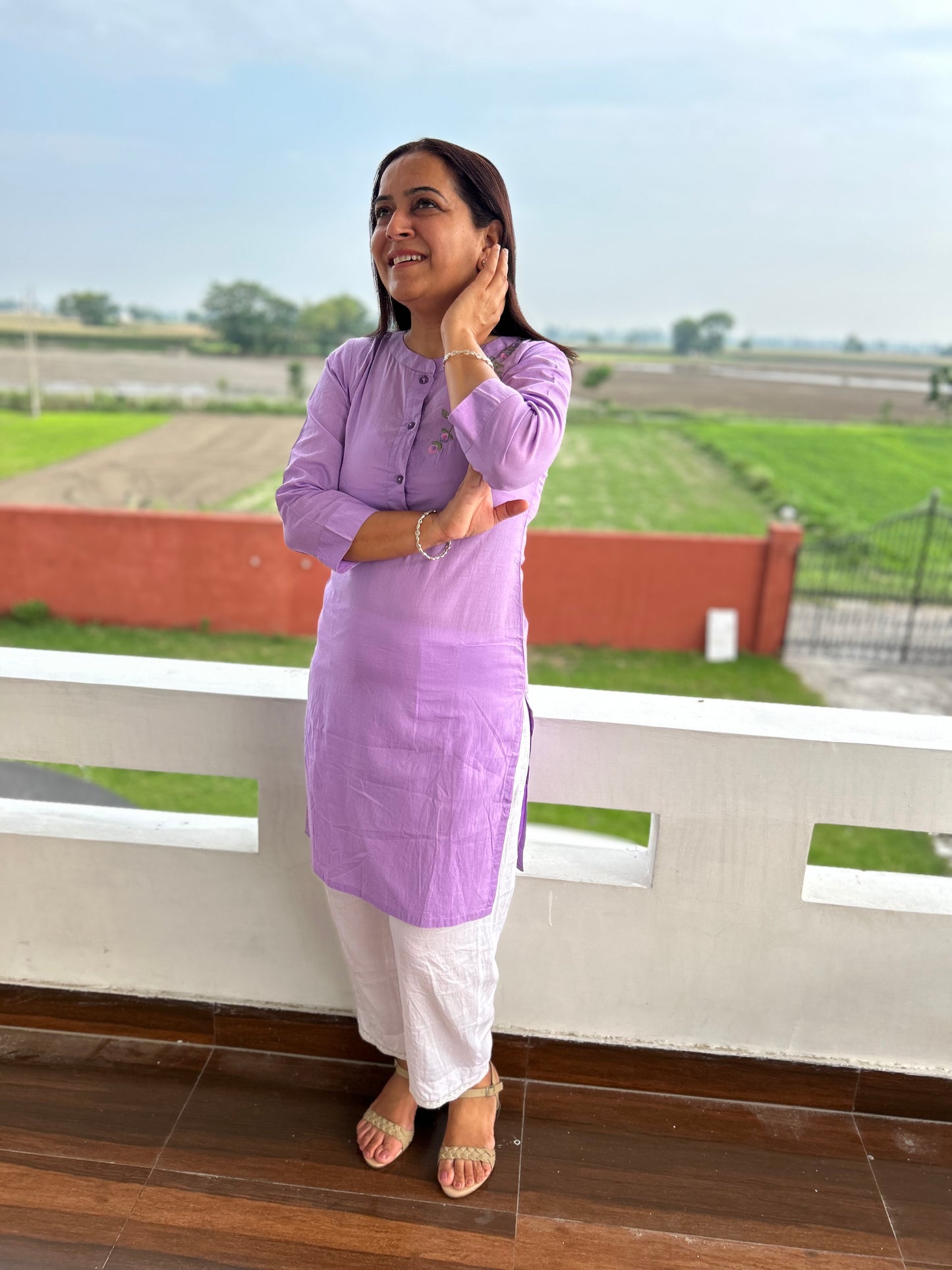 Purple Machine Embroidered Kurti