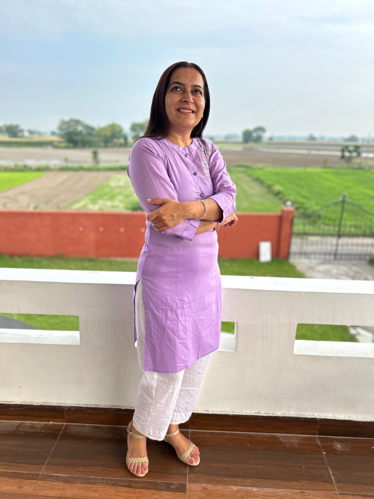 Purple Machine Embroidered Kurti