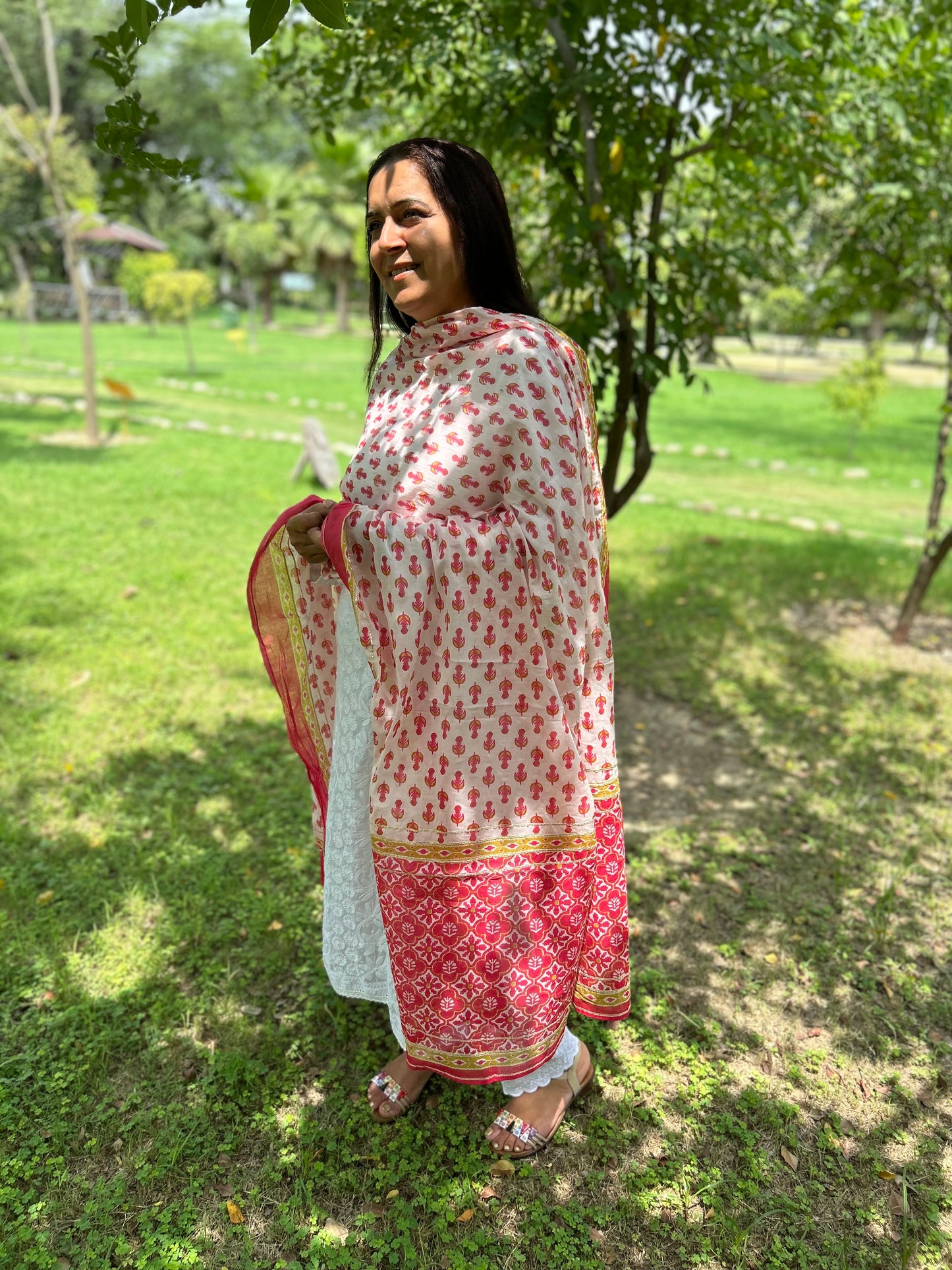 Red Block Printed Dupatta