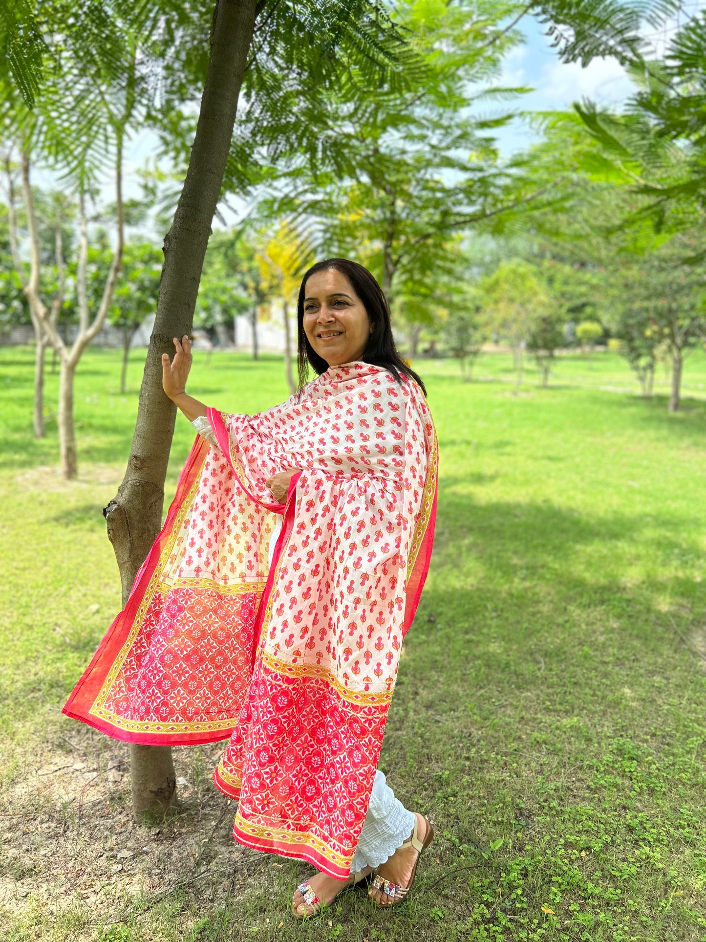 Red Block Printed Dupatta