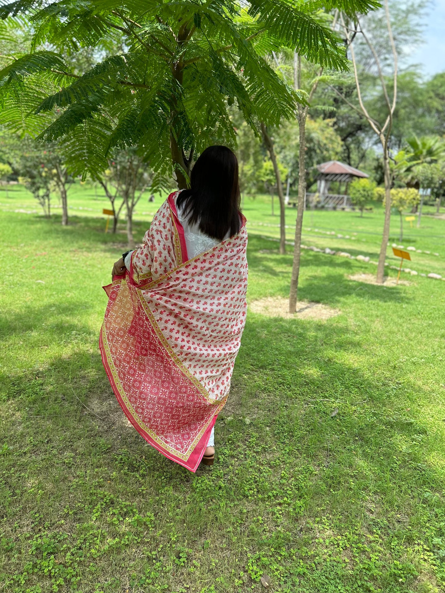 Red Block Printed Dupatta