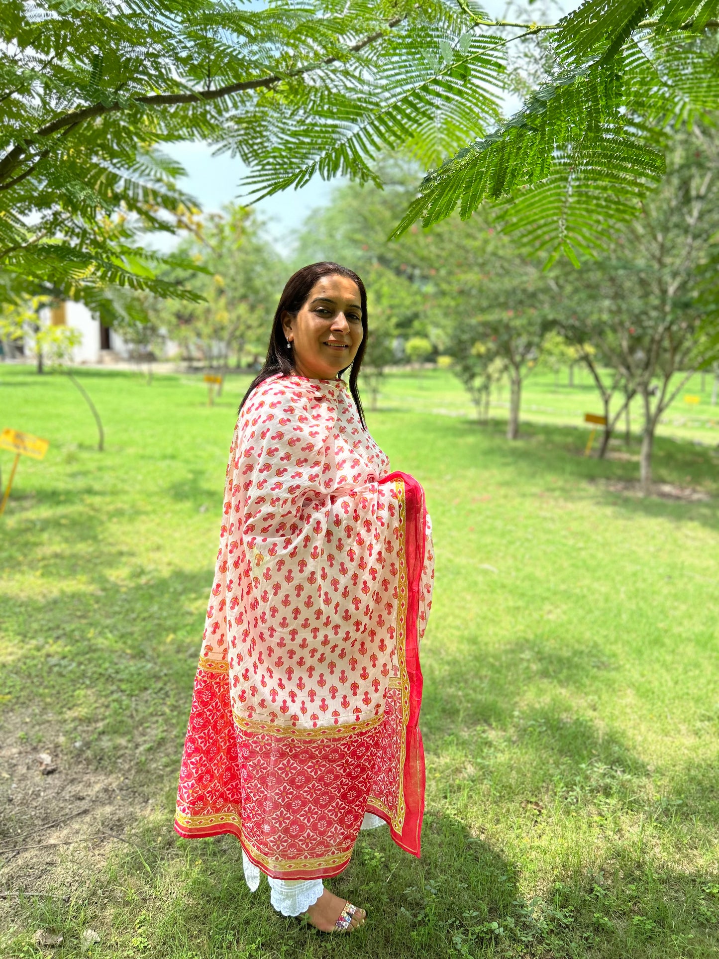 Red Block Printed Dupatta