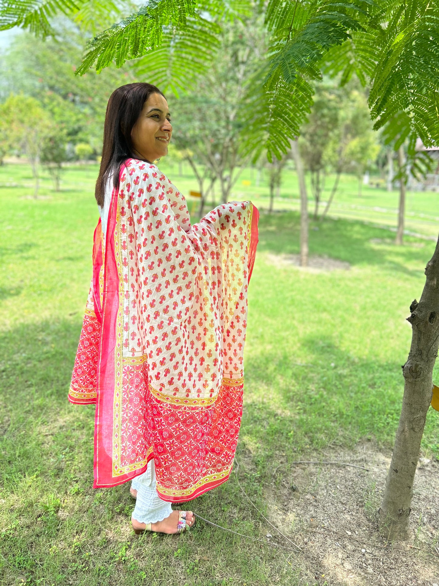 Red Block Printed Dupatta