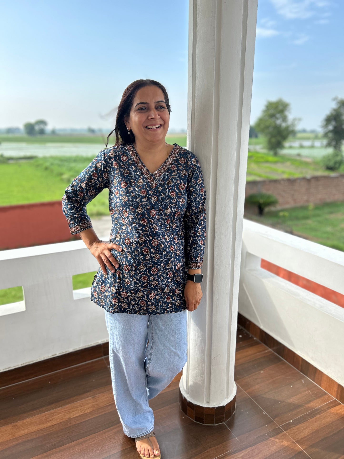 Blue Block Printed Kurti