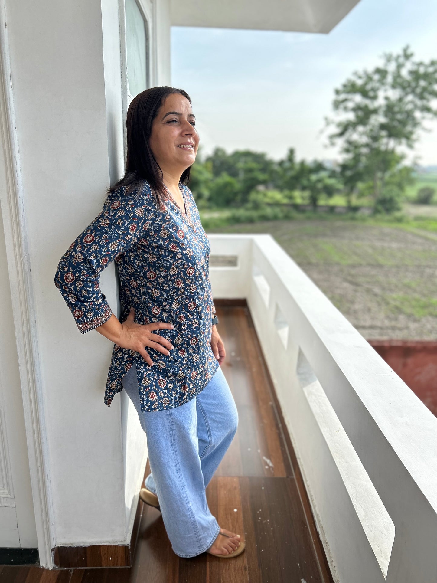 Blue Block Printed Kurti