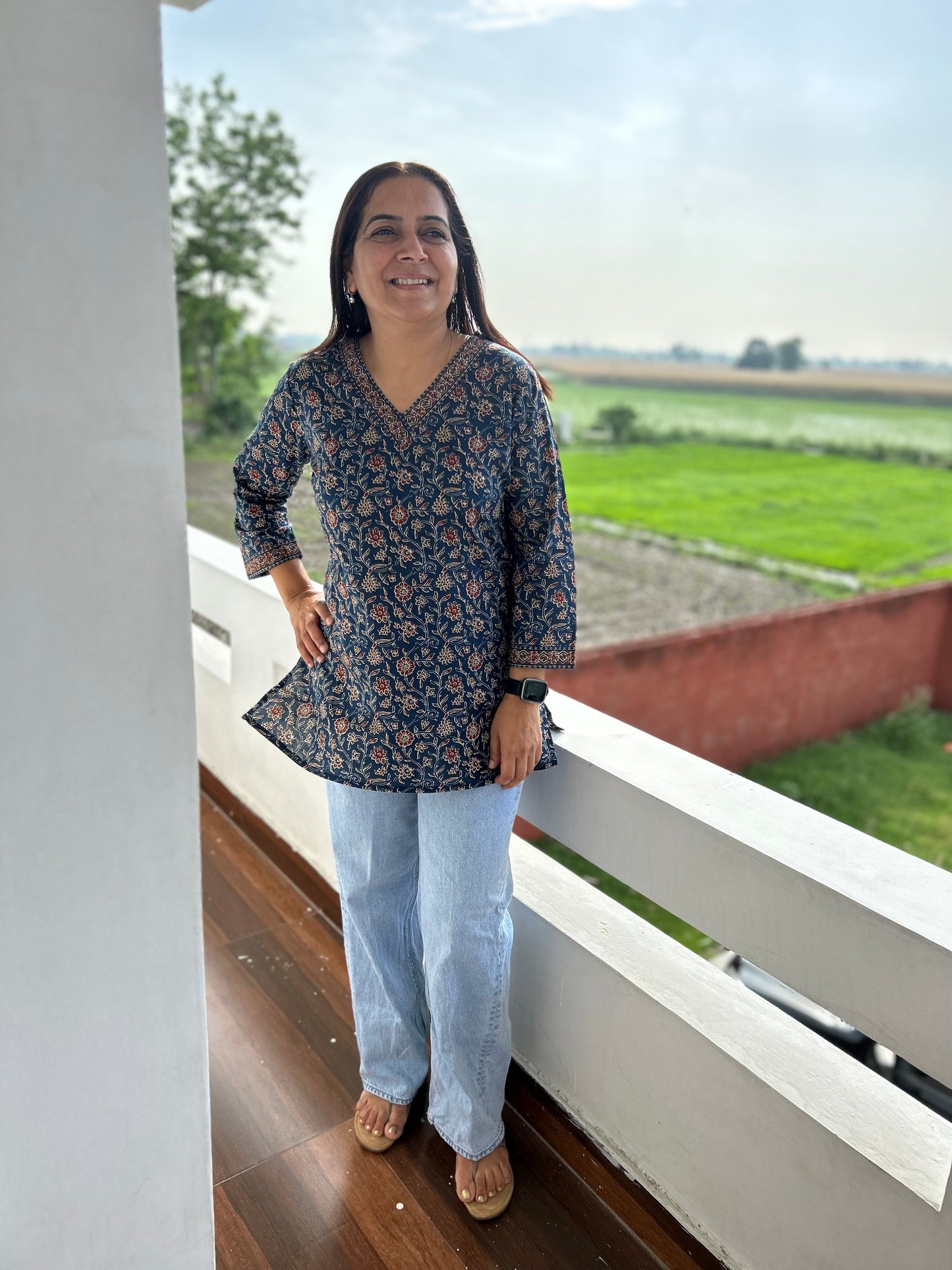 Blue Block Printed Kurti