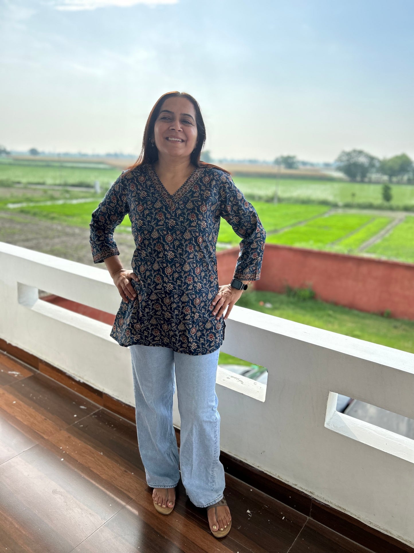 Blue Block Printed Kurti