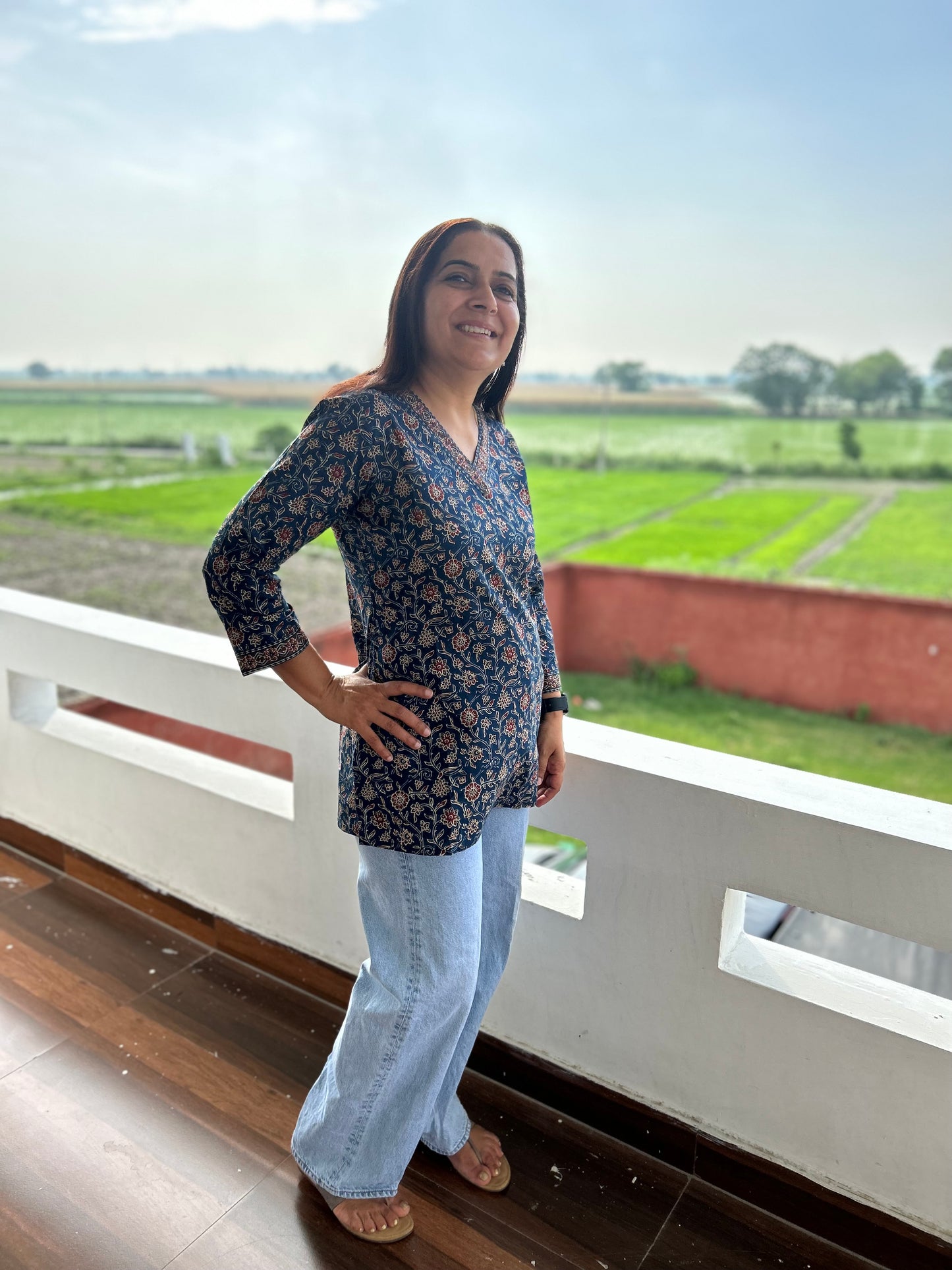Blue Block Printed Kurti