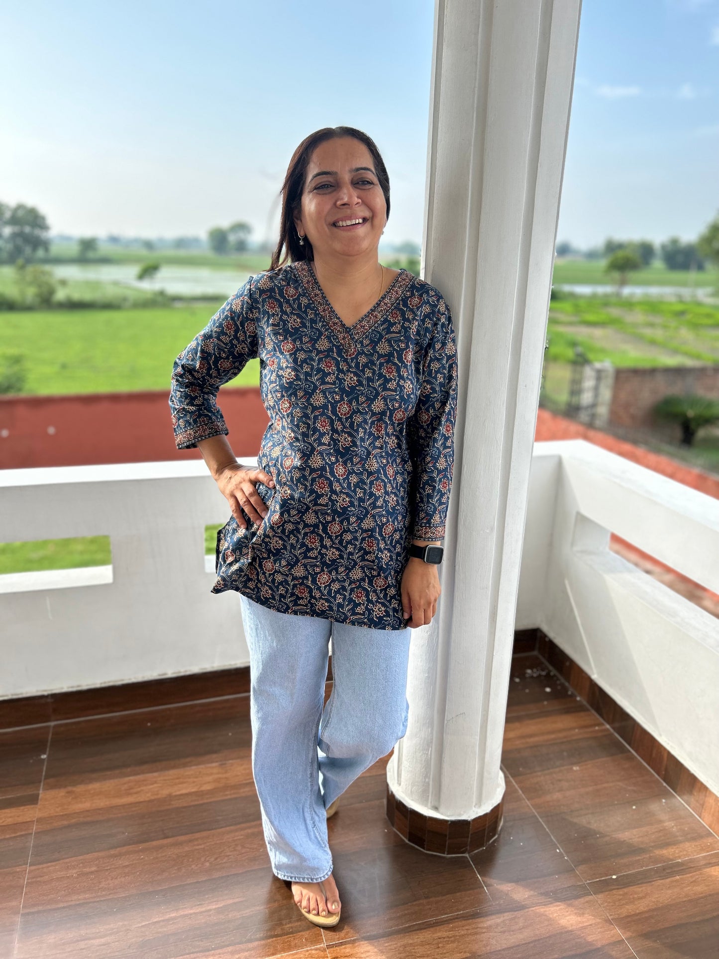 Blue Block Printed Kurti