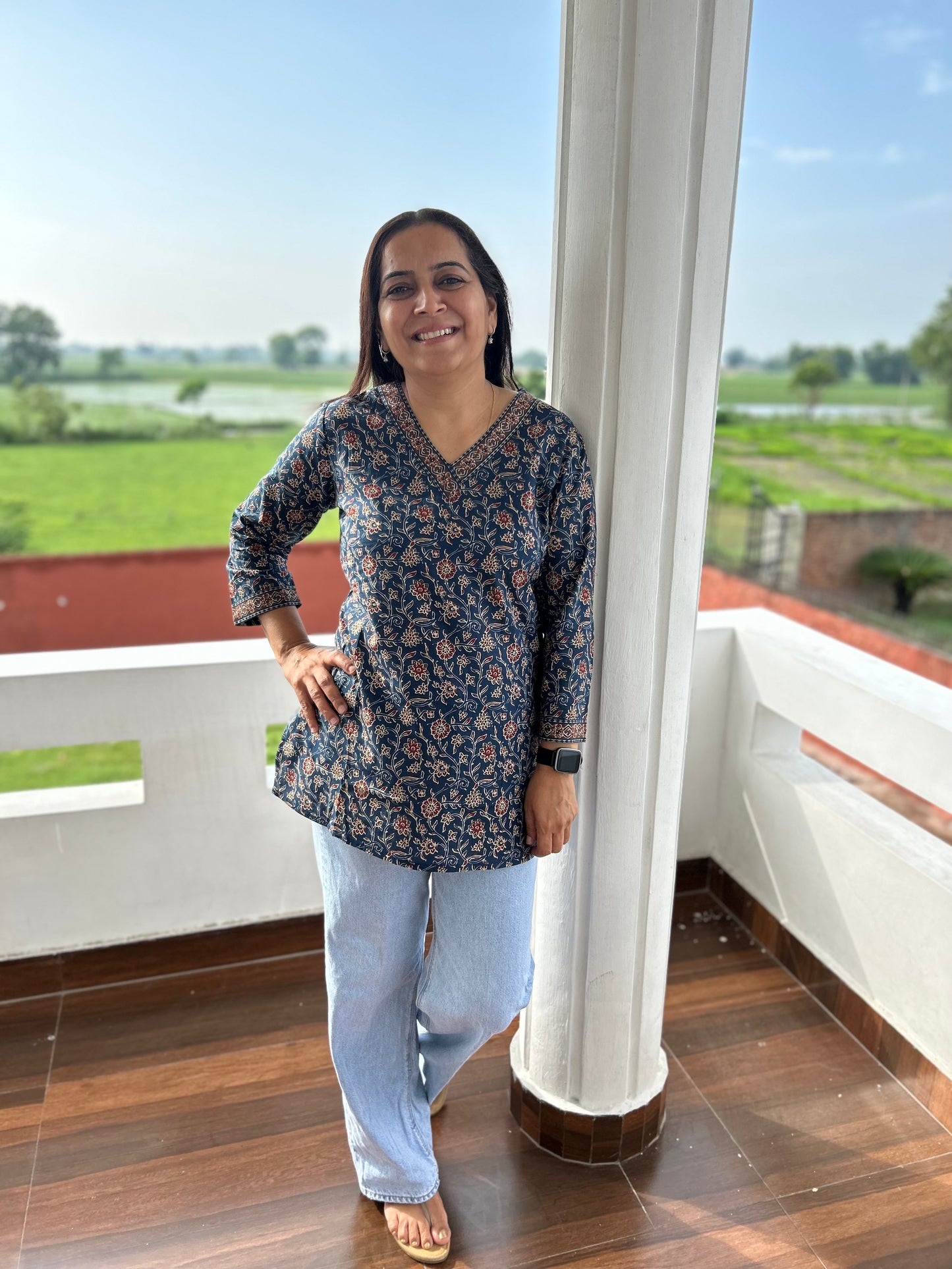 Blue Block Printed Kurti