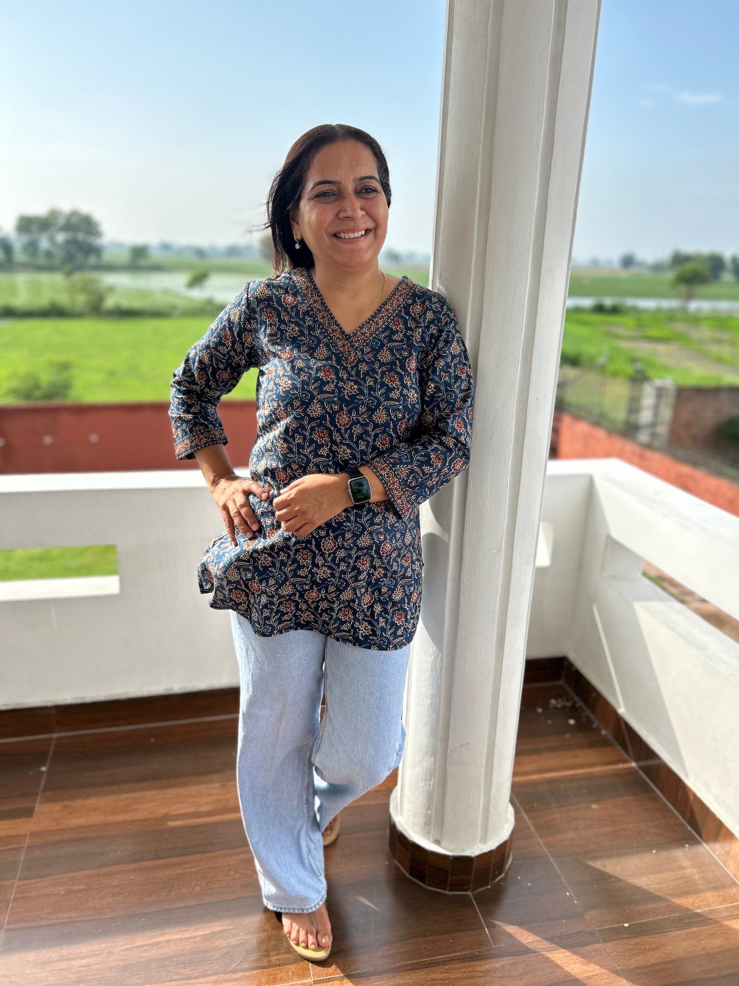 Blue Block Printed Kurti