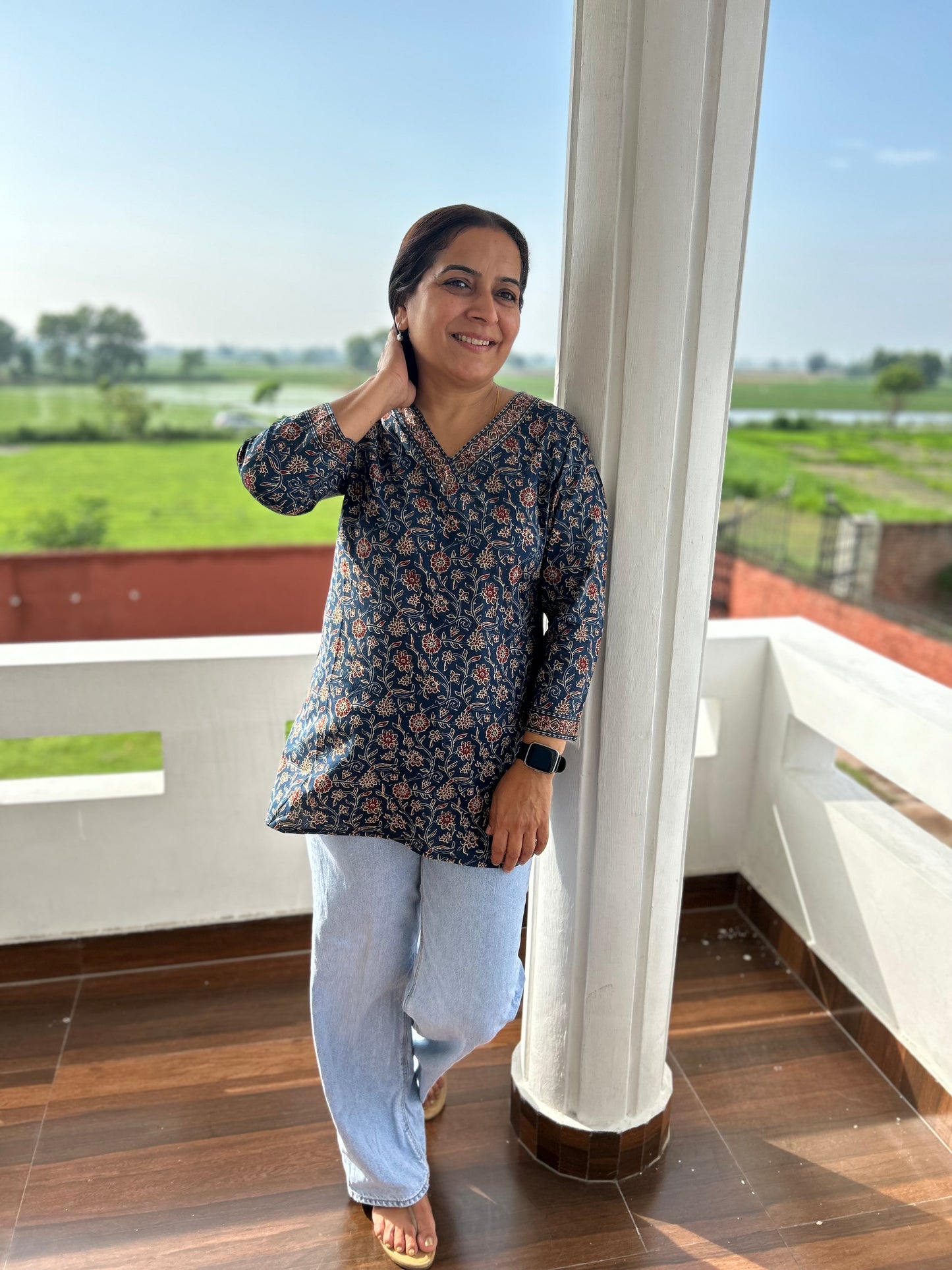 Blue Block Printed Kurti