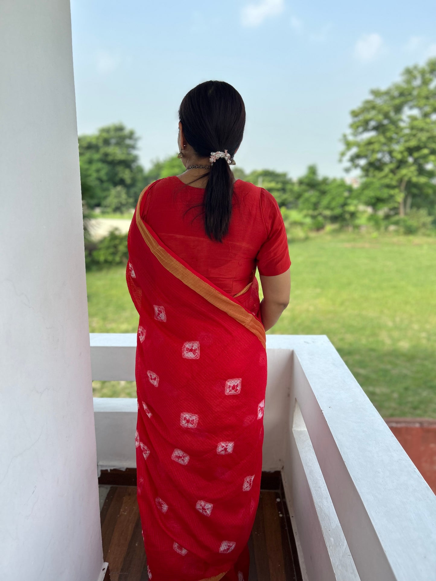 Red Shibori Sari