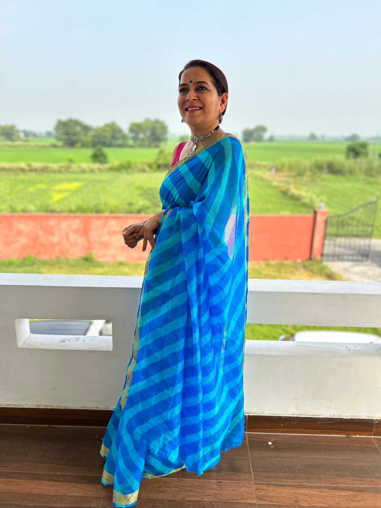 Blue Lehriya Kota Doria Sari