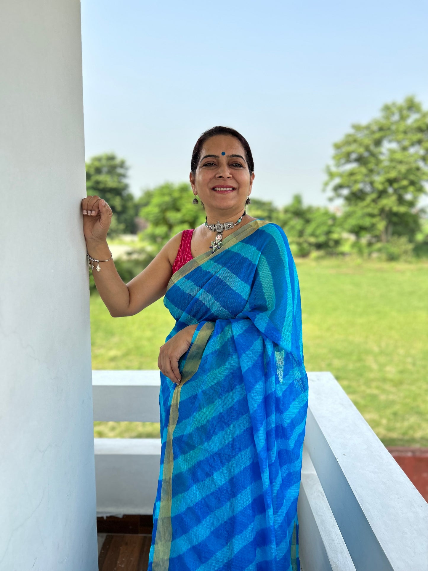 Blue Lehriya Kota Doria Sari