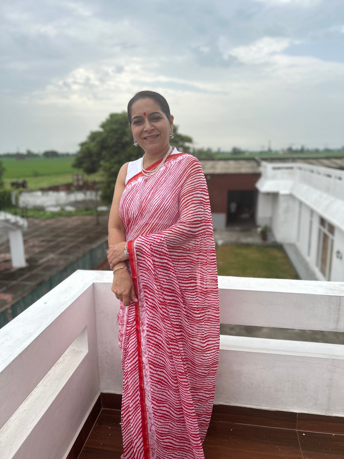 Red Georgette Lehriya Sari