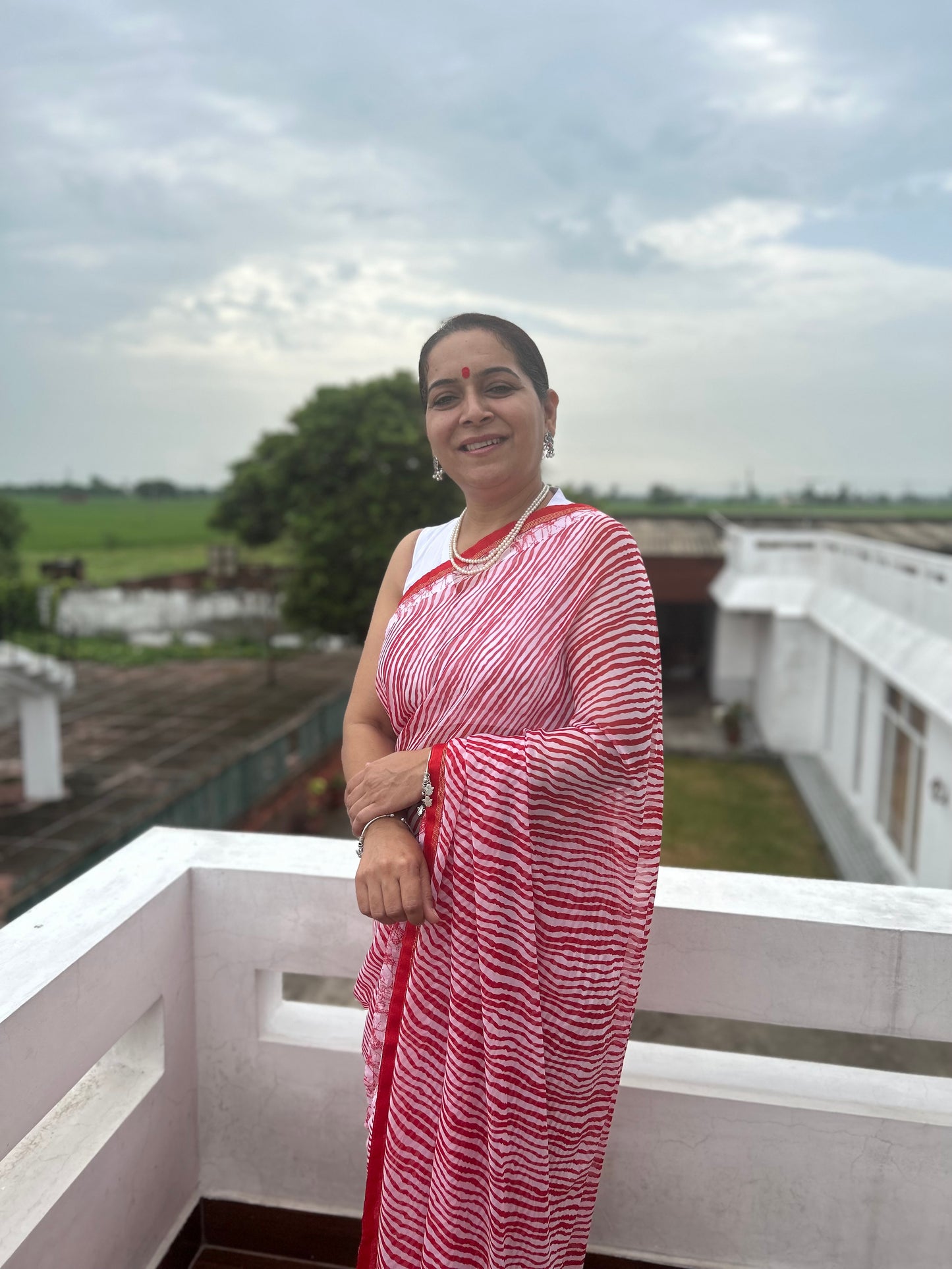 Red Georgette Lehriya Sari