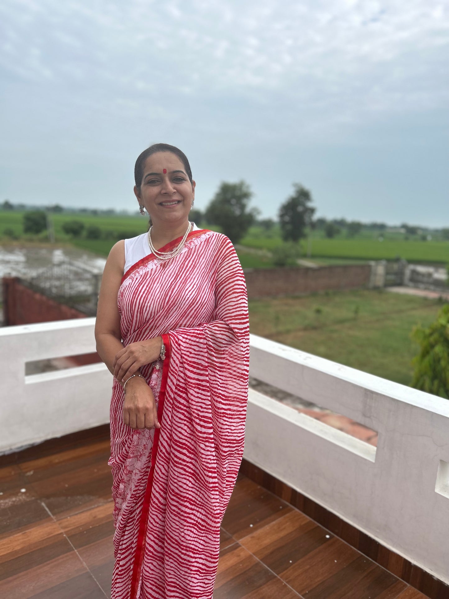 Red Georgette Lehriya Sari