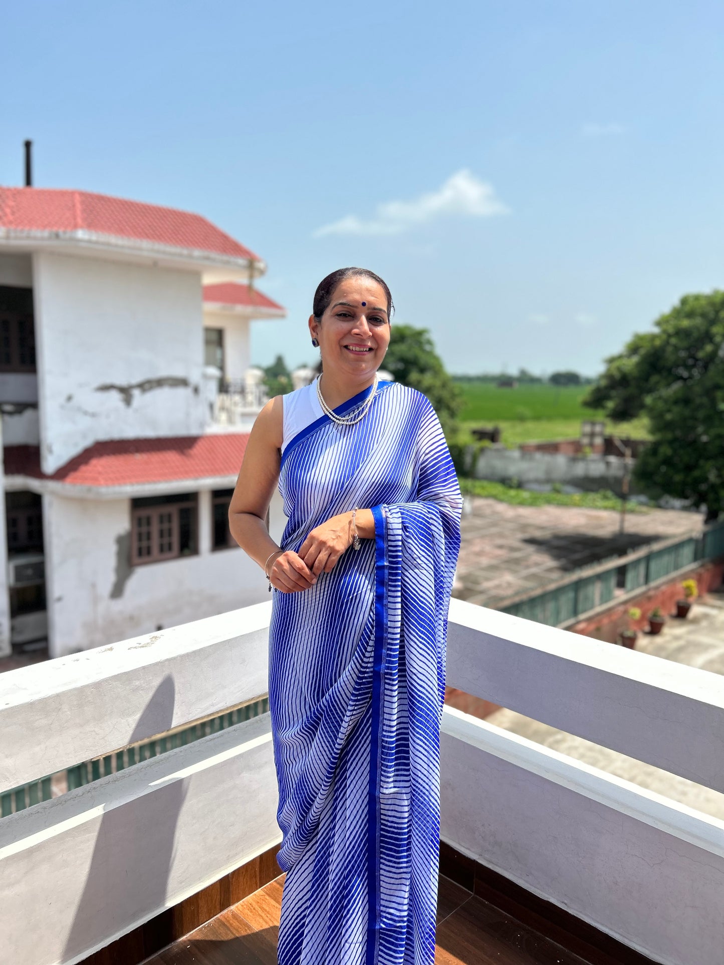 Royal Blue Georgette Lehriya Sari