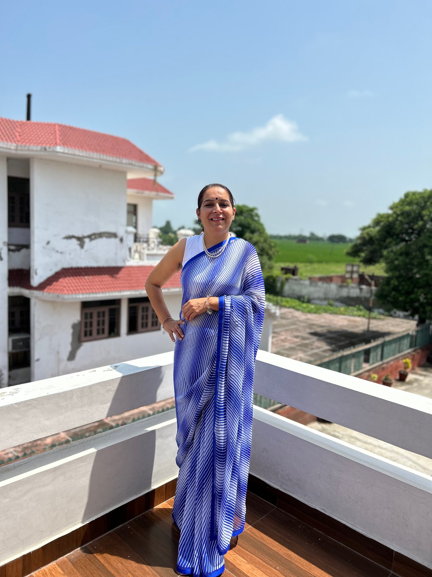 Royal Blue Georgette Lehriya Sari