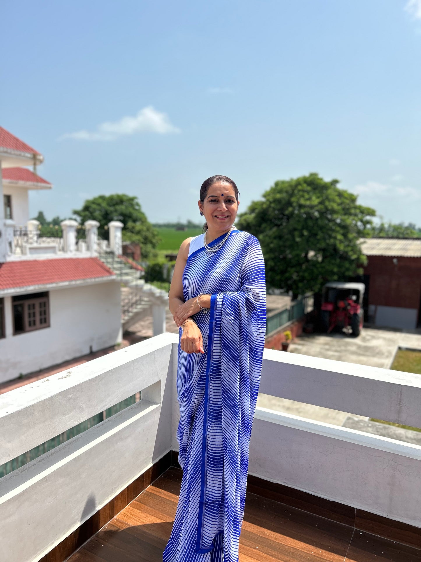 Royal Blue Georgette Lehriya Sari
