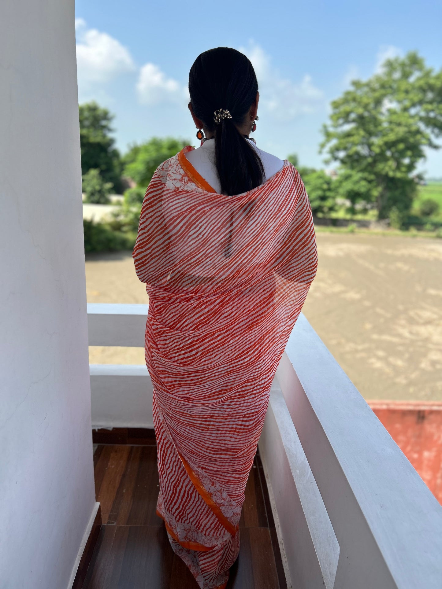Orange Georgette Lehriya Sari