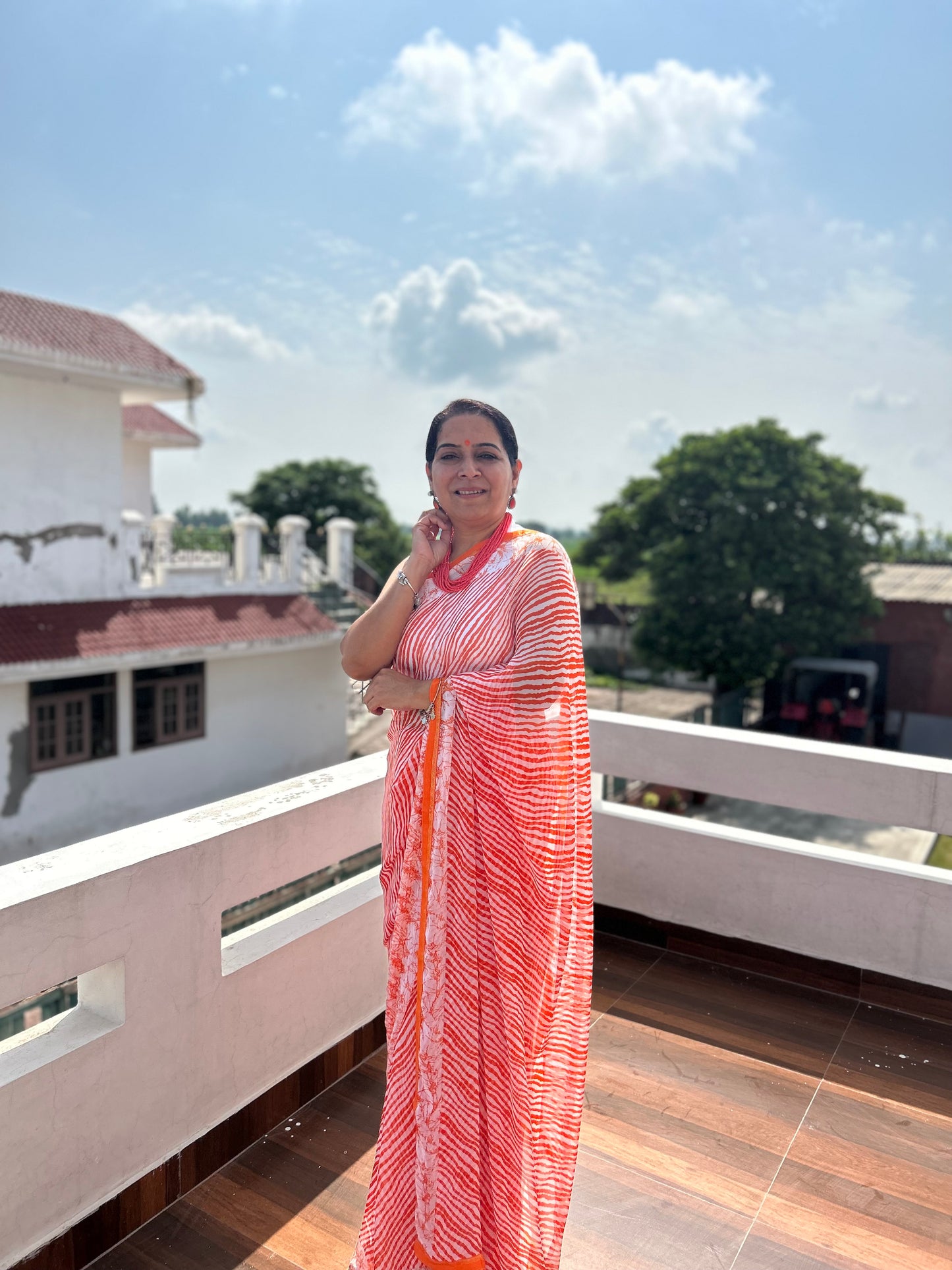 Orange Georgette Lehriya Sari