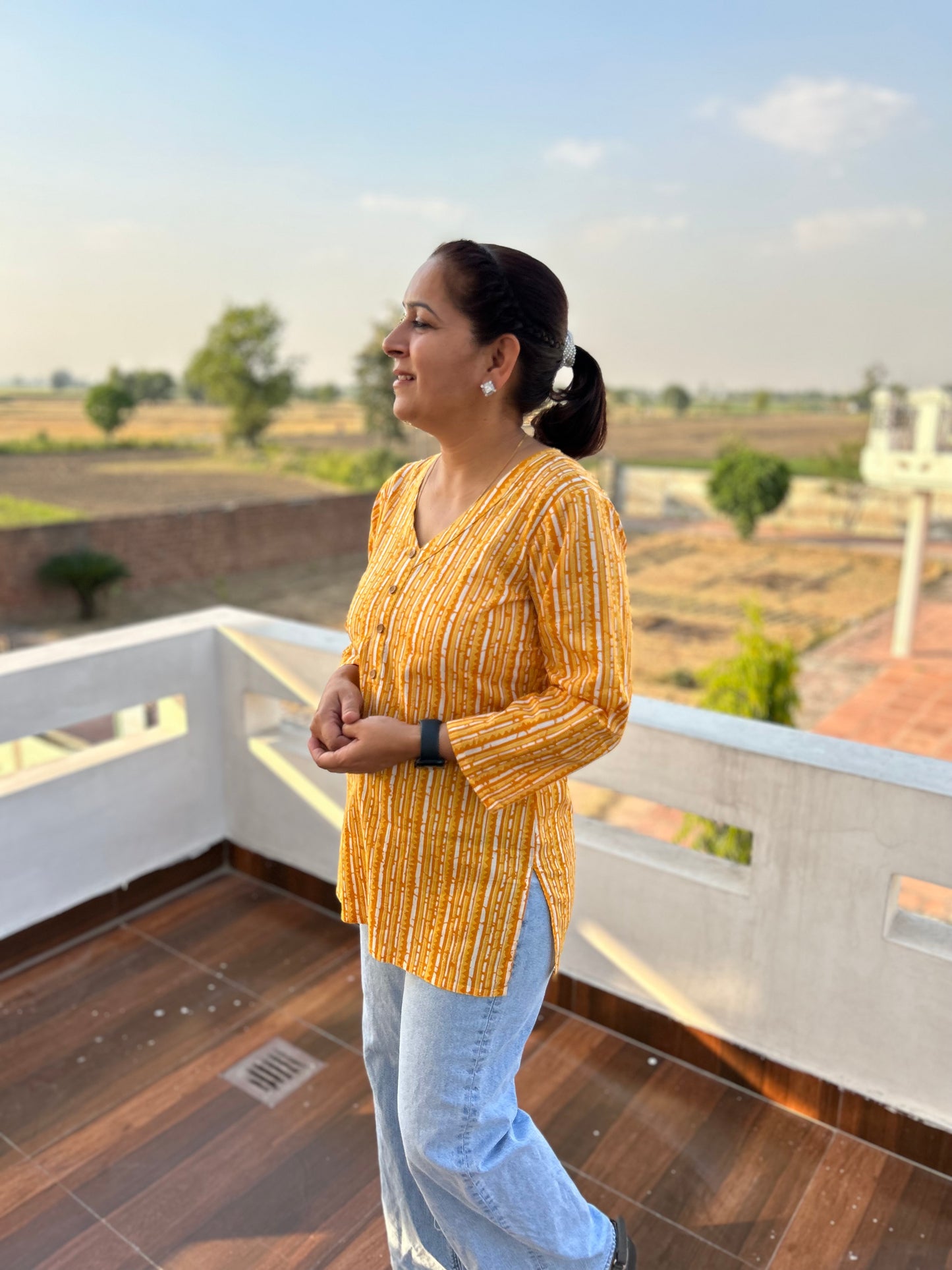 Yellow Printed Kurti