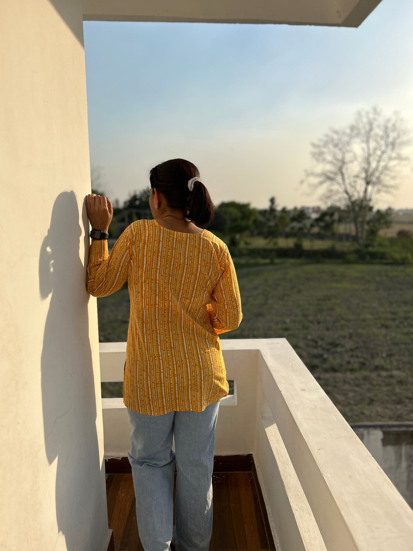 Yellow Printed Kurti