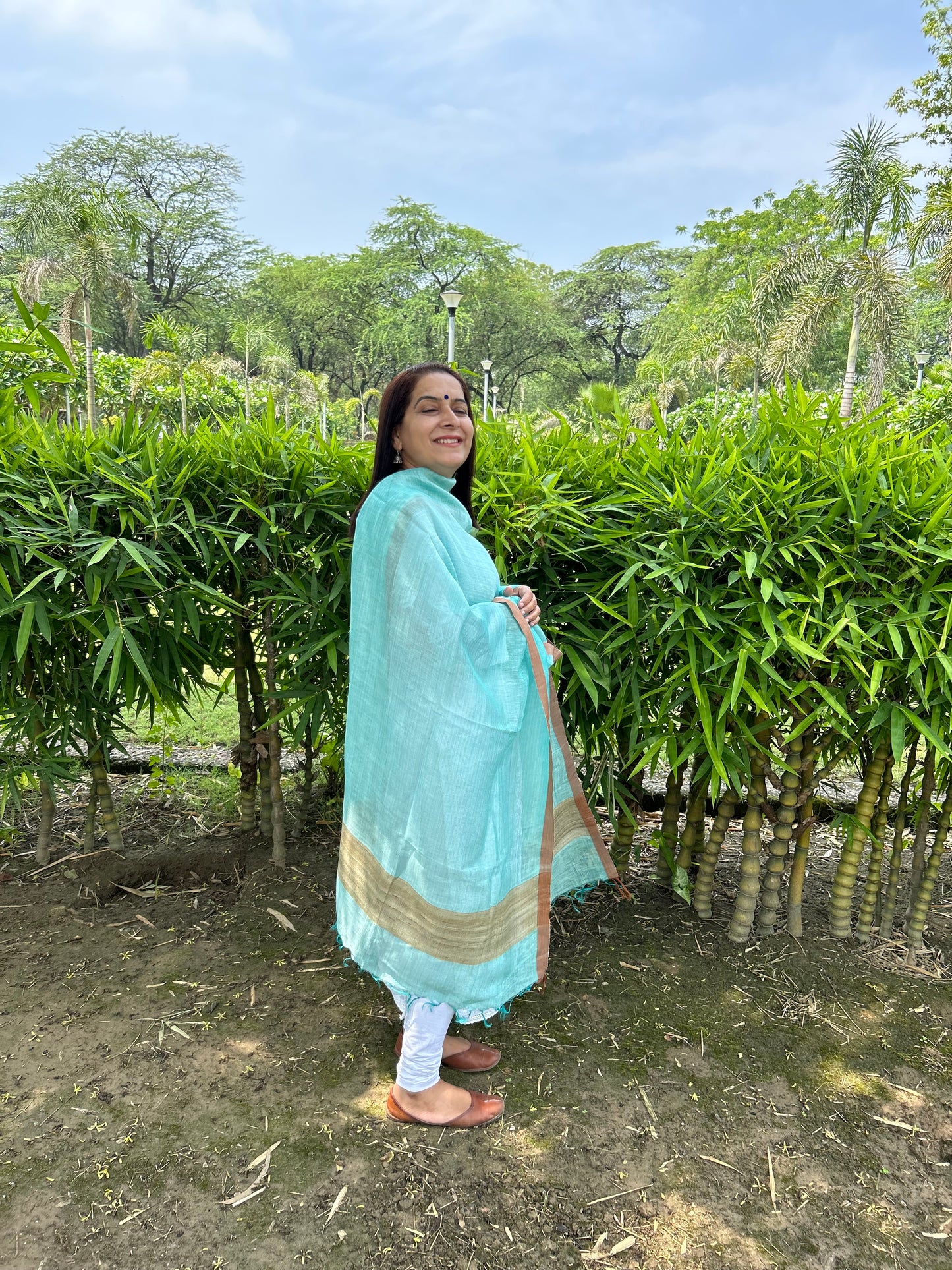 Ferozi Blue Tussar Silk Dupatta