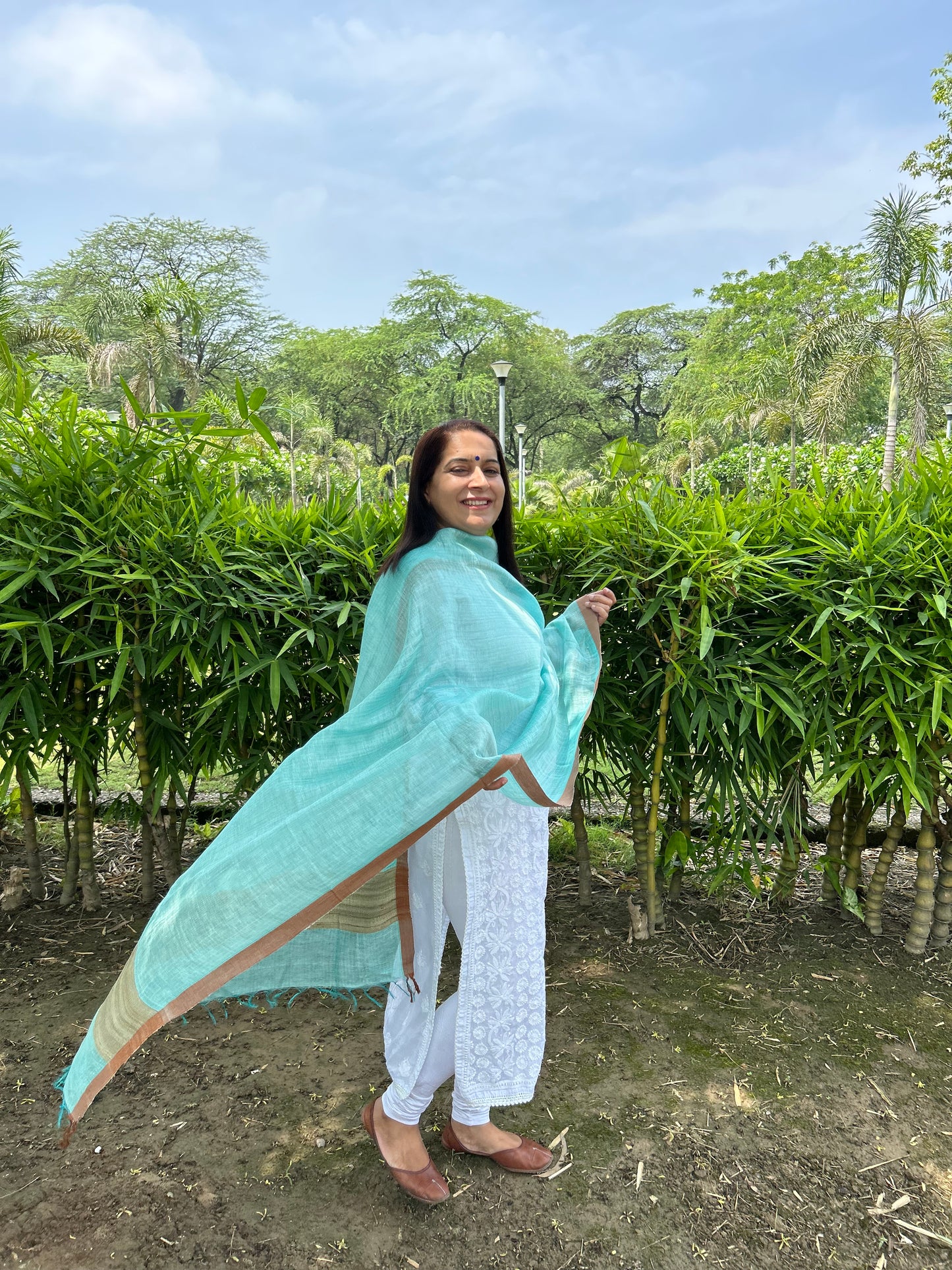 Ferozi Blue Tussar Silk Dupatta
