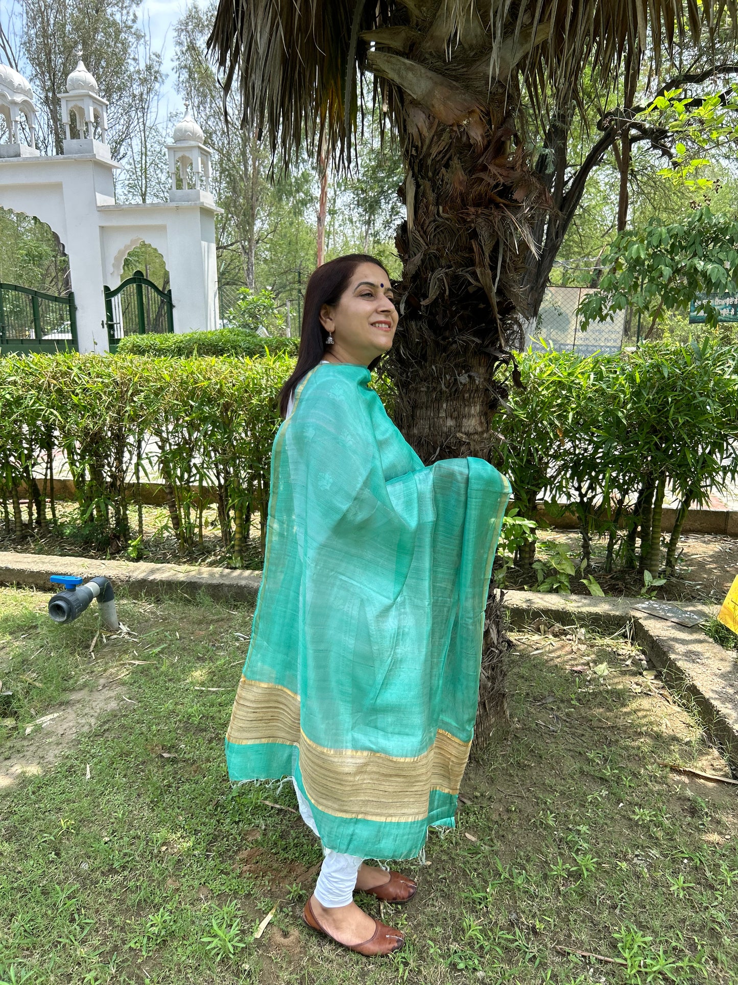 Green Tussar Silk Dupatta