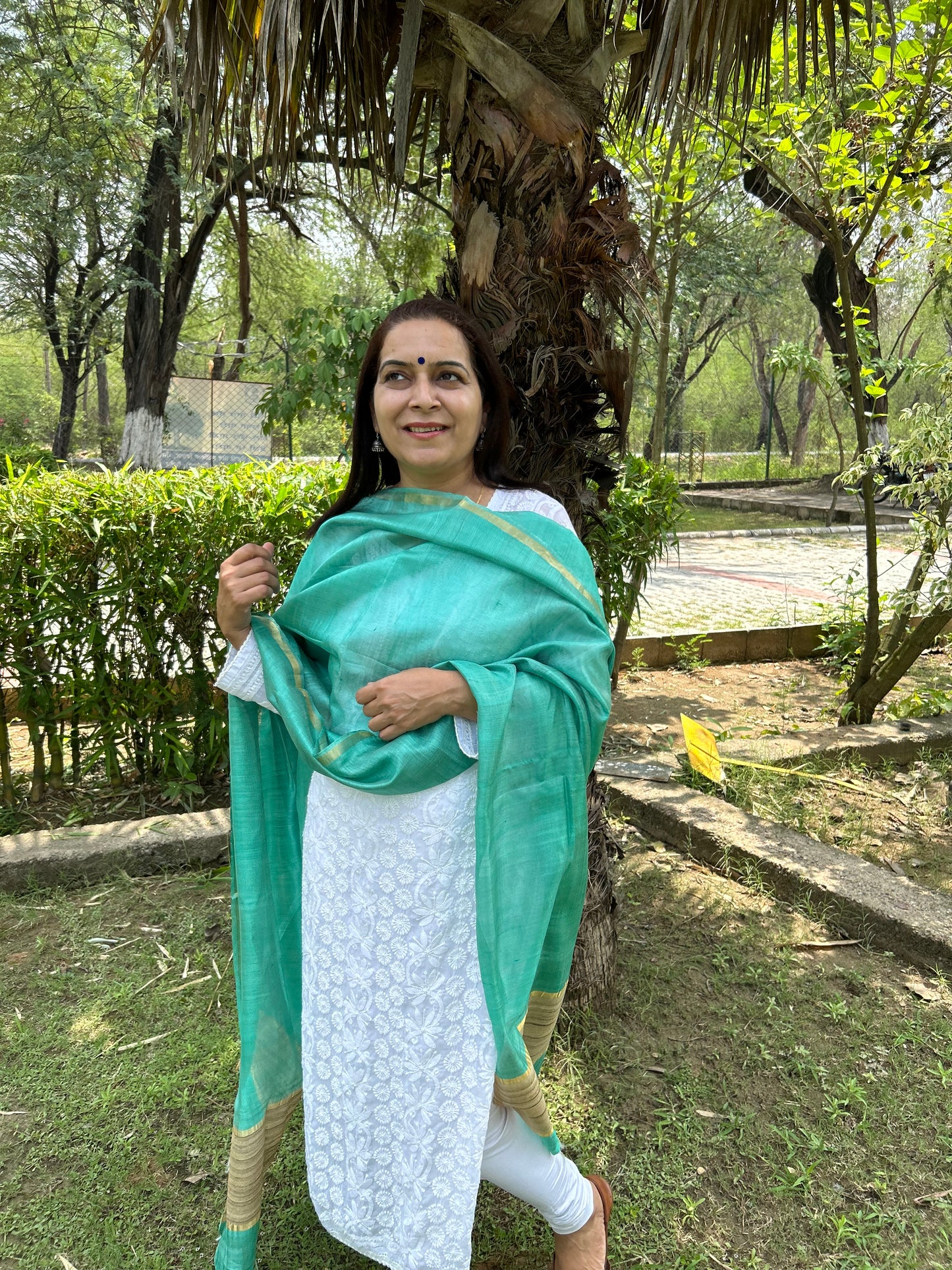 Green Tussar Silk Dupatta