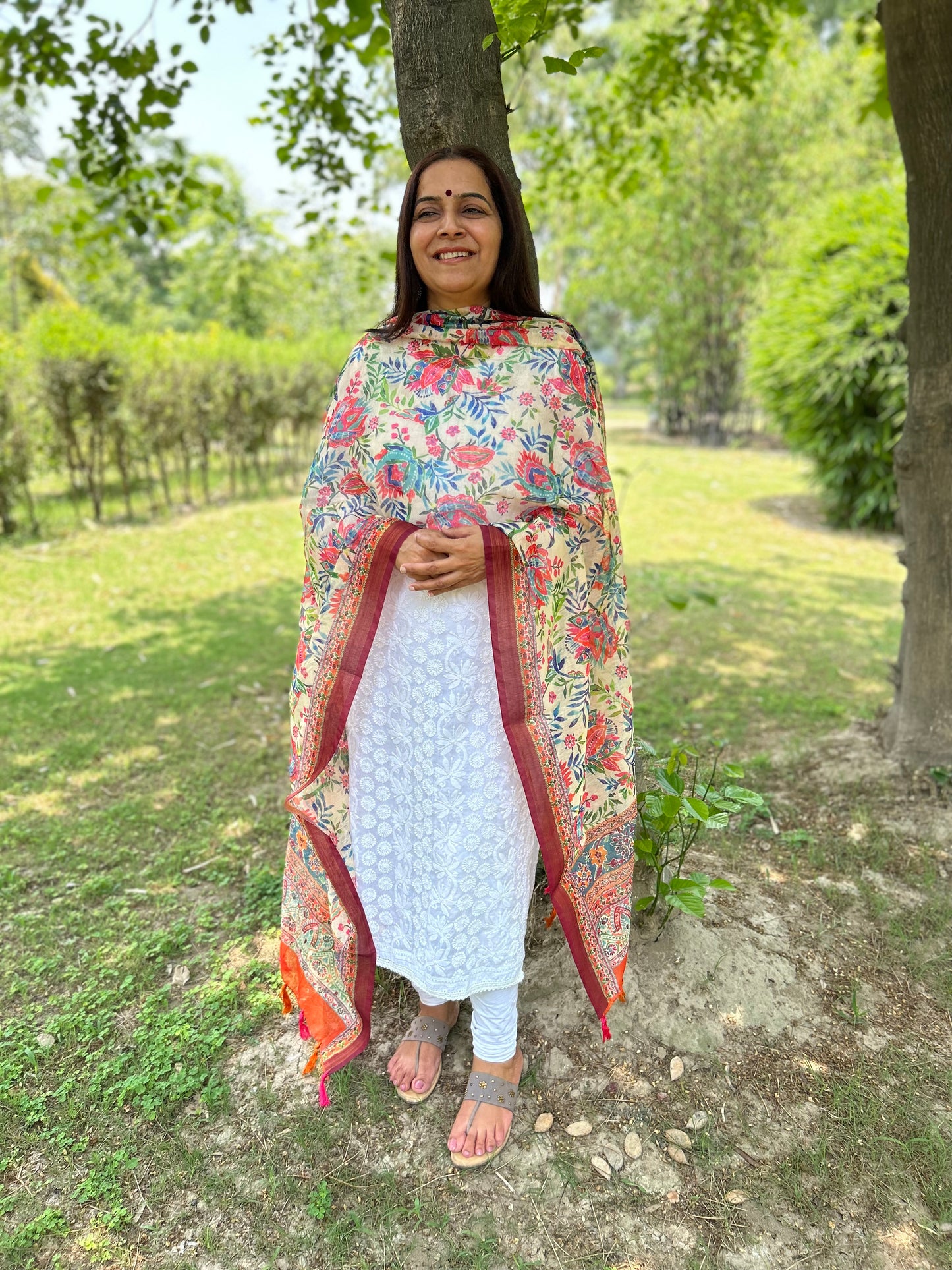 Multi Color Digital Printed Chanderi Dupatta