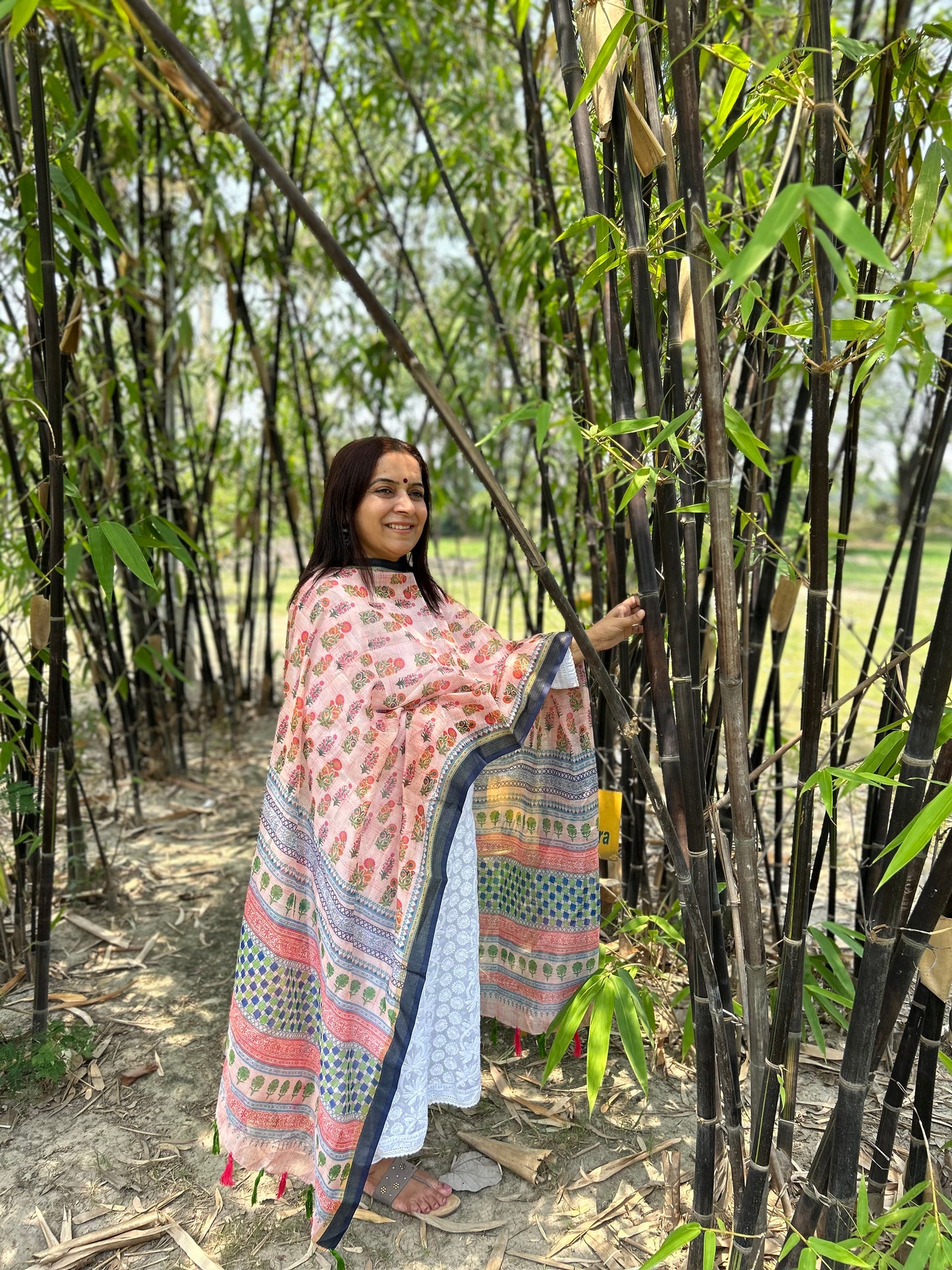 Peach Chanderi Digital Printed Dupatta